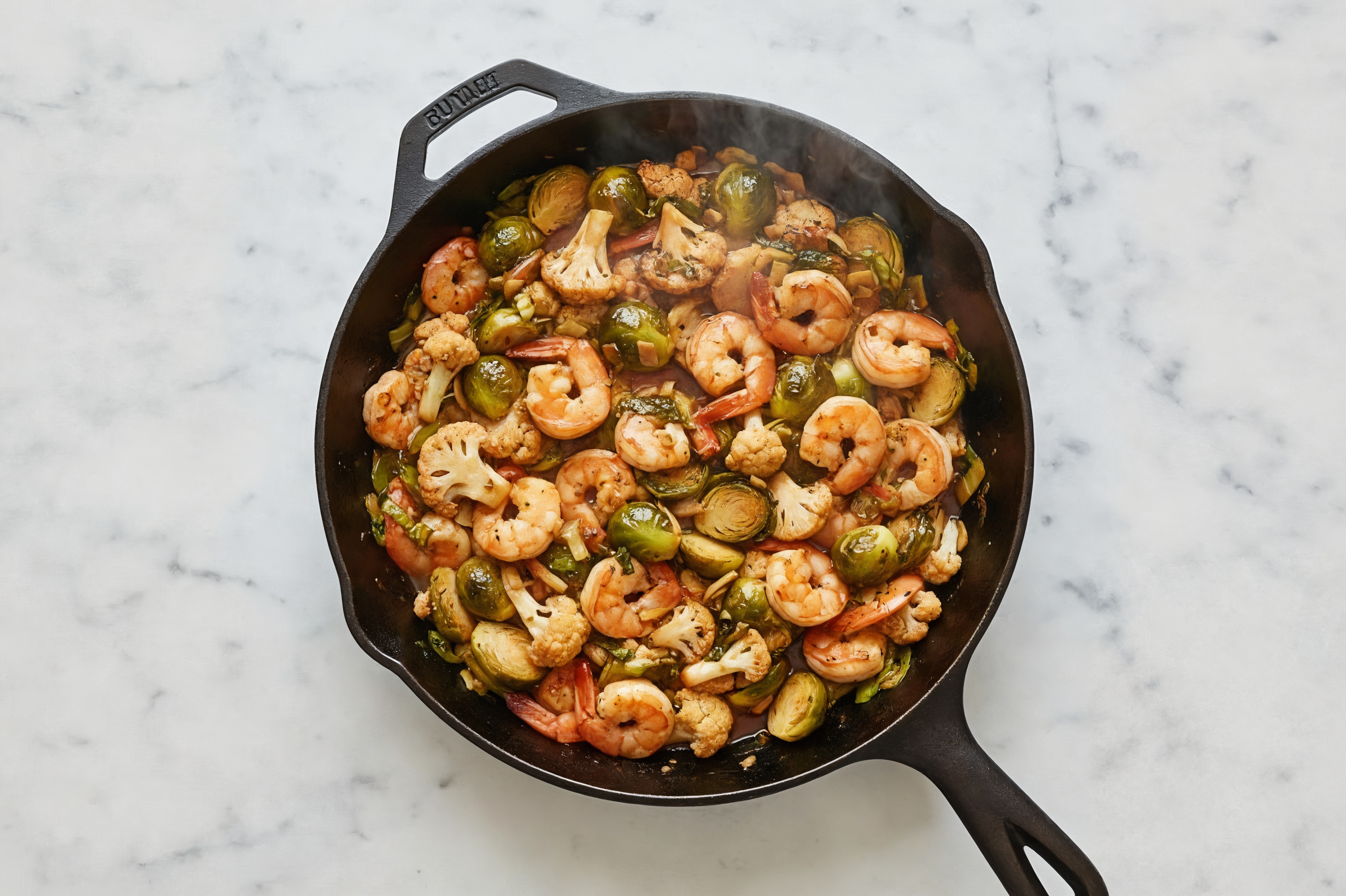 Teriyaki Shrimp Stir-Fry with Cauliflower & Brussels