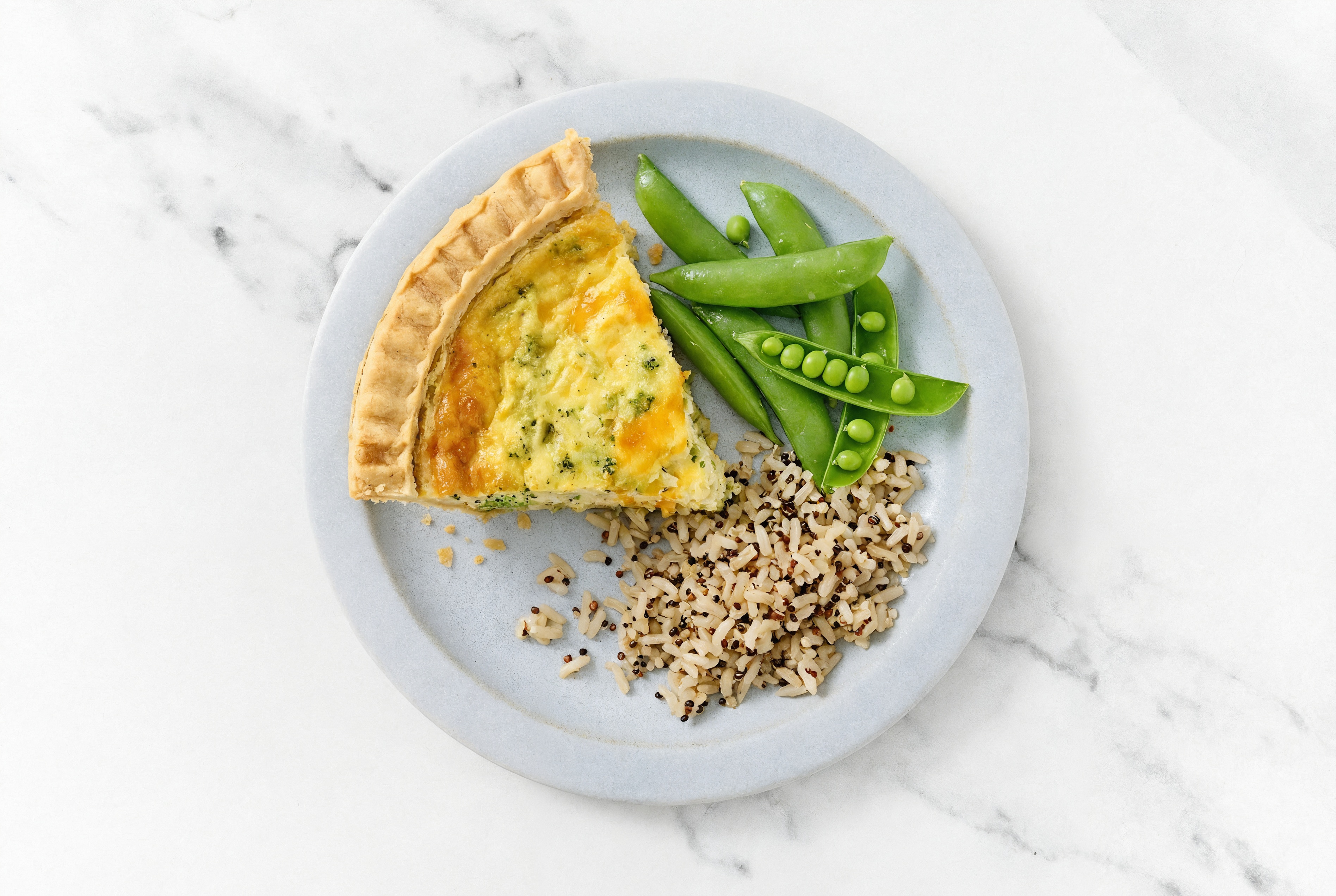Broccoli & Cheddar Quiche with Snap Peas & Quinoa Blend