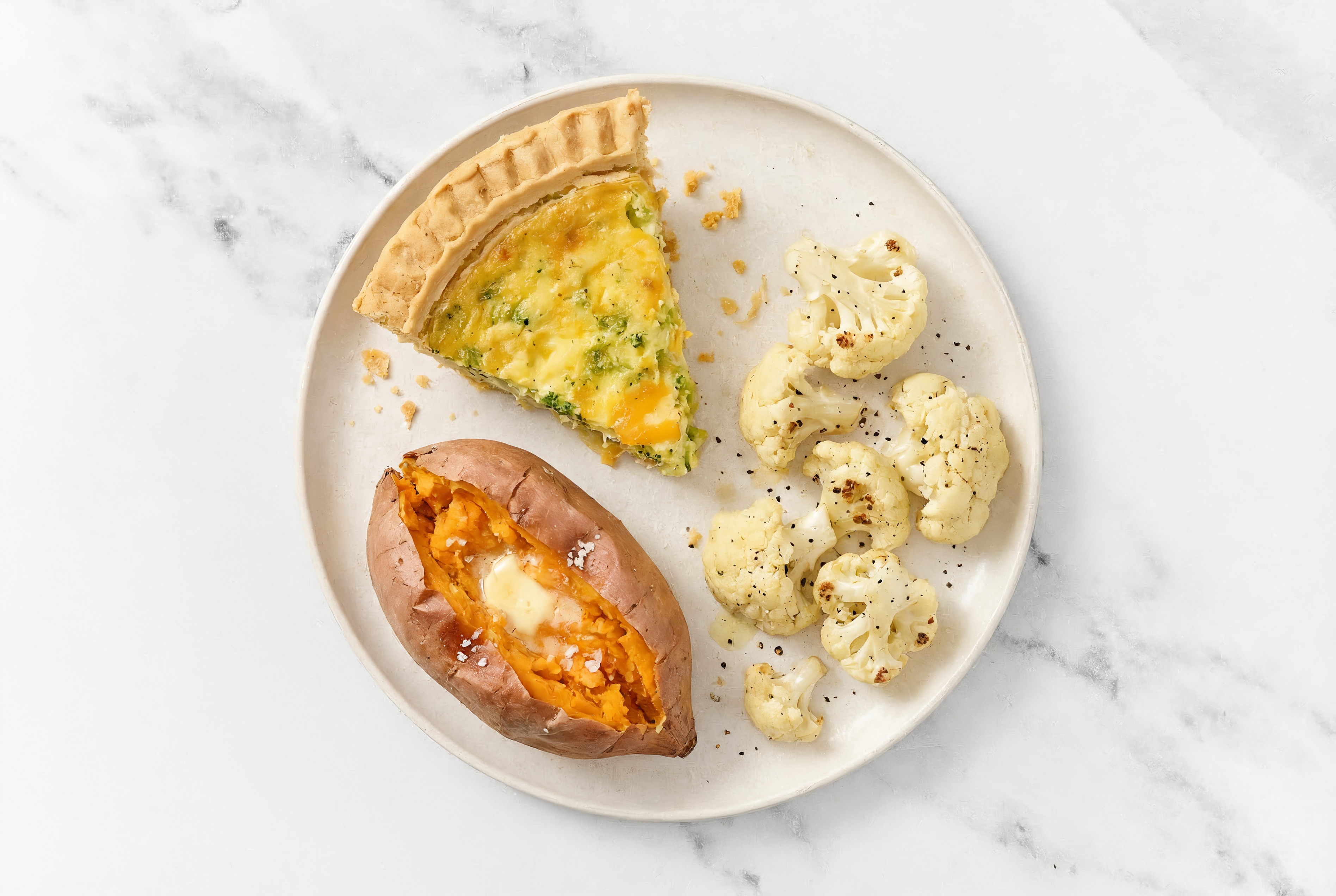Broccoli & Cheddar Quiche with Cauliflower & Sweet Potato
