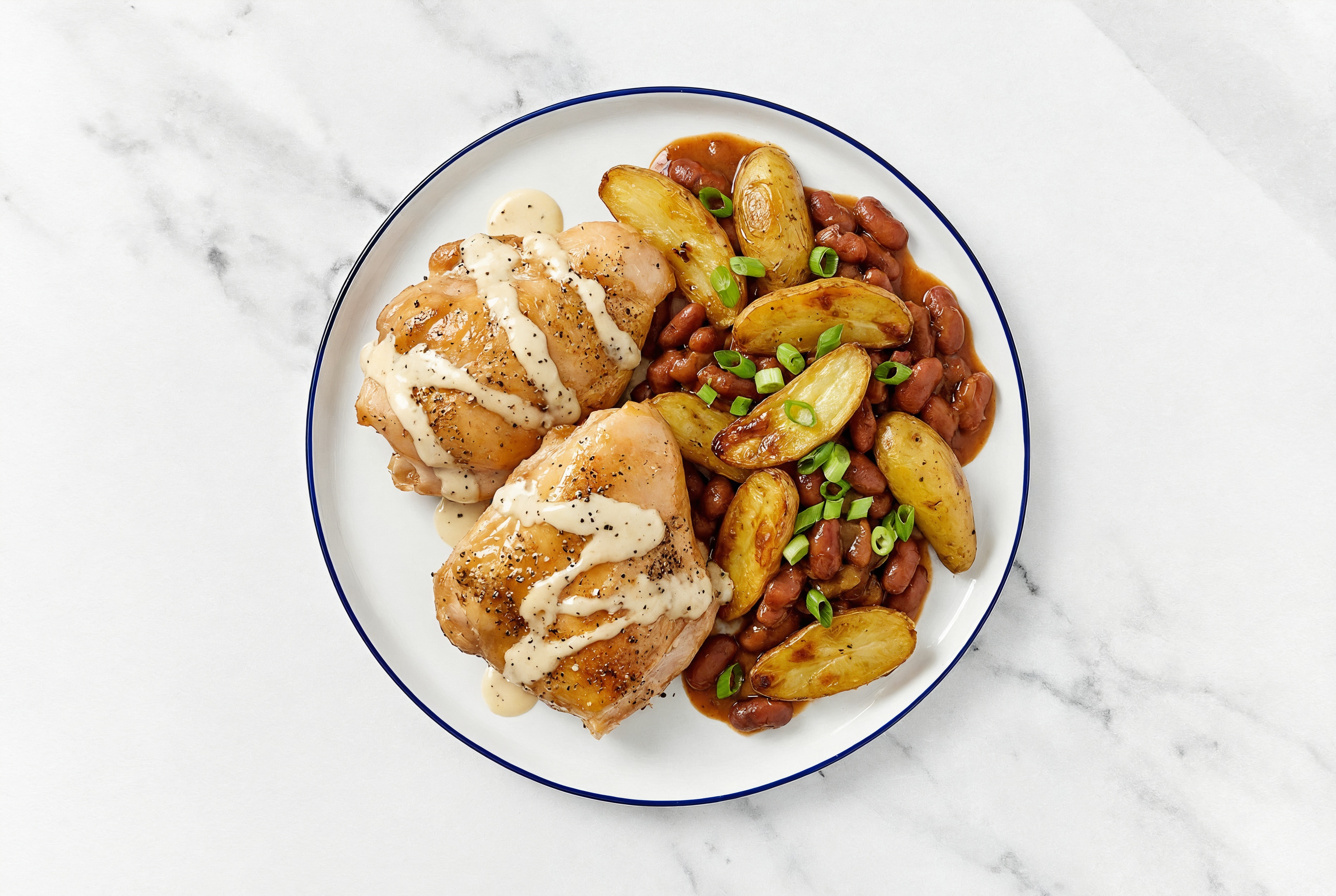 Baked Asiago Chicken + Red Bean Potato Salad