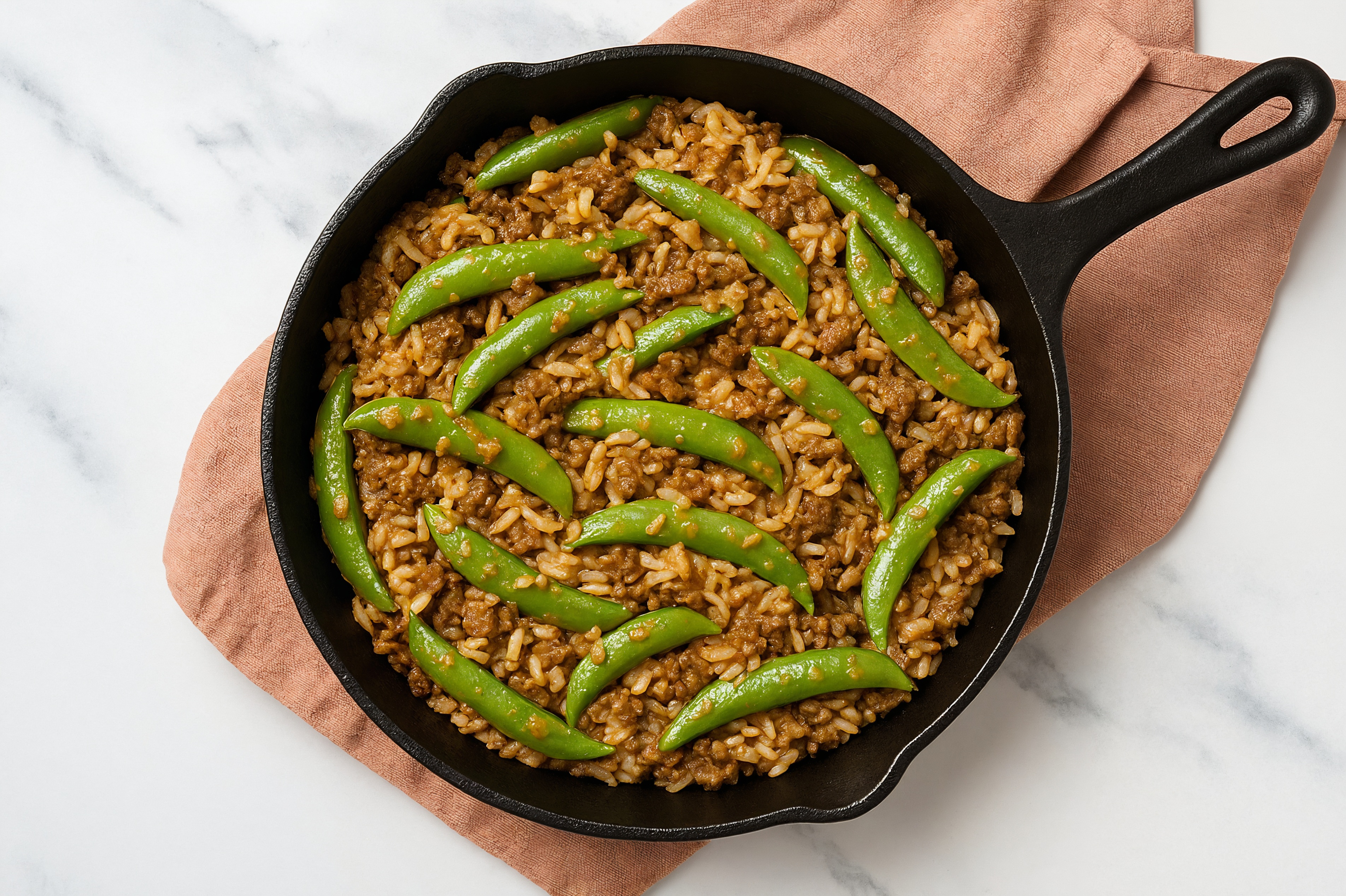 Thai Peanut Pea Snap + Ground Bison Stir-Fry with Long Grain White Rice