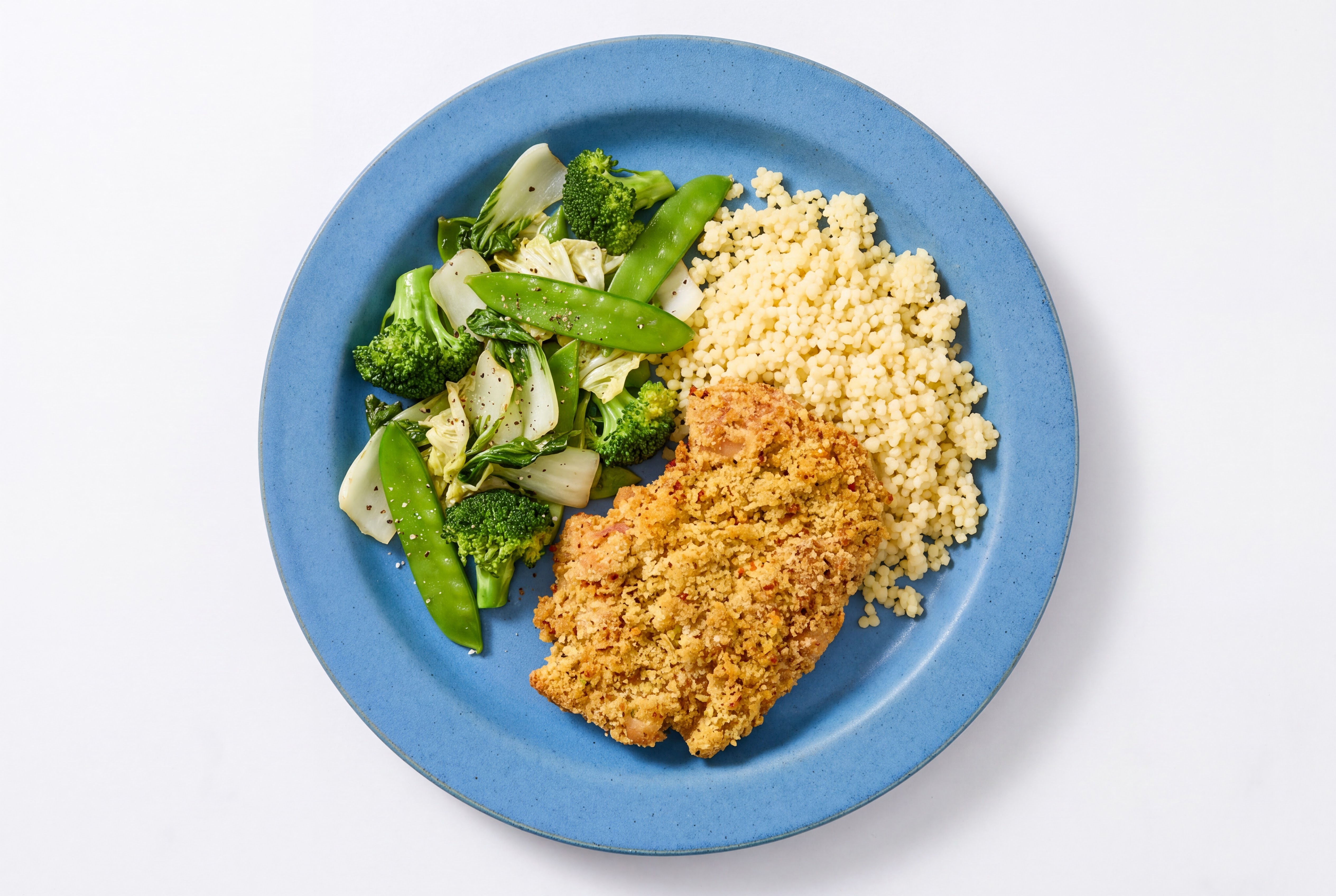 Parmesan Breaded Chicken Cutlet with Bok Choy & Couscous