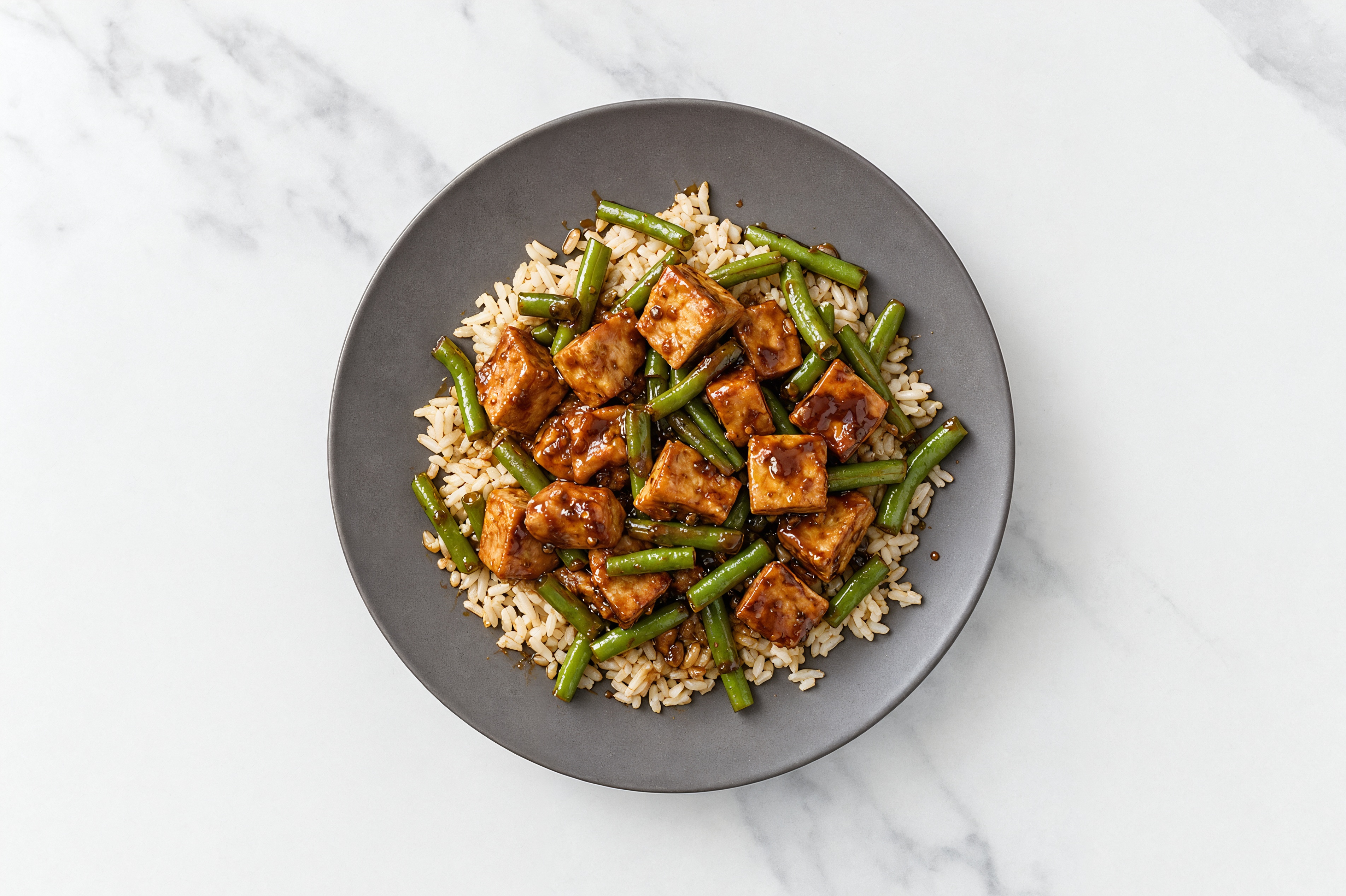 Teriyaki Tofu + Green Beans White Rice Bowl