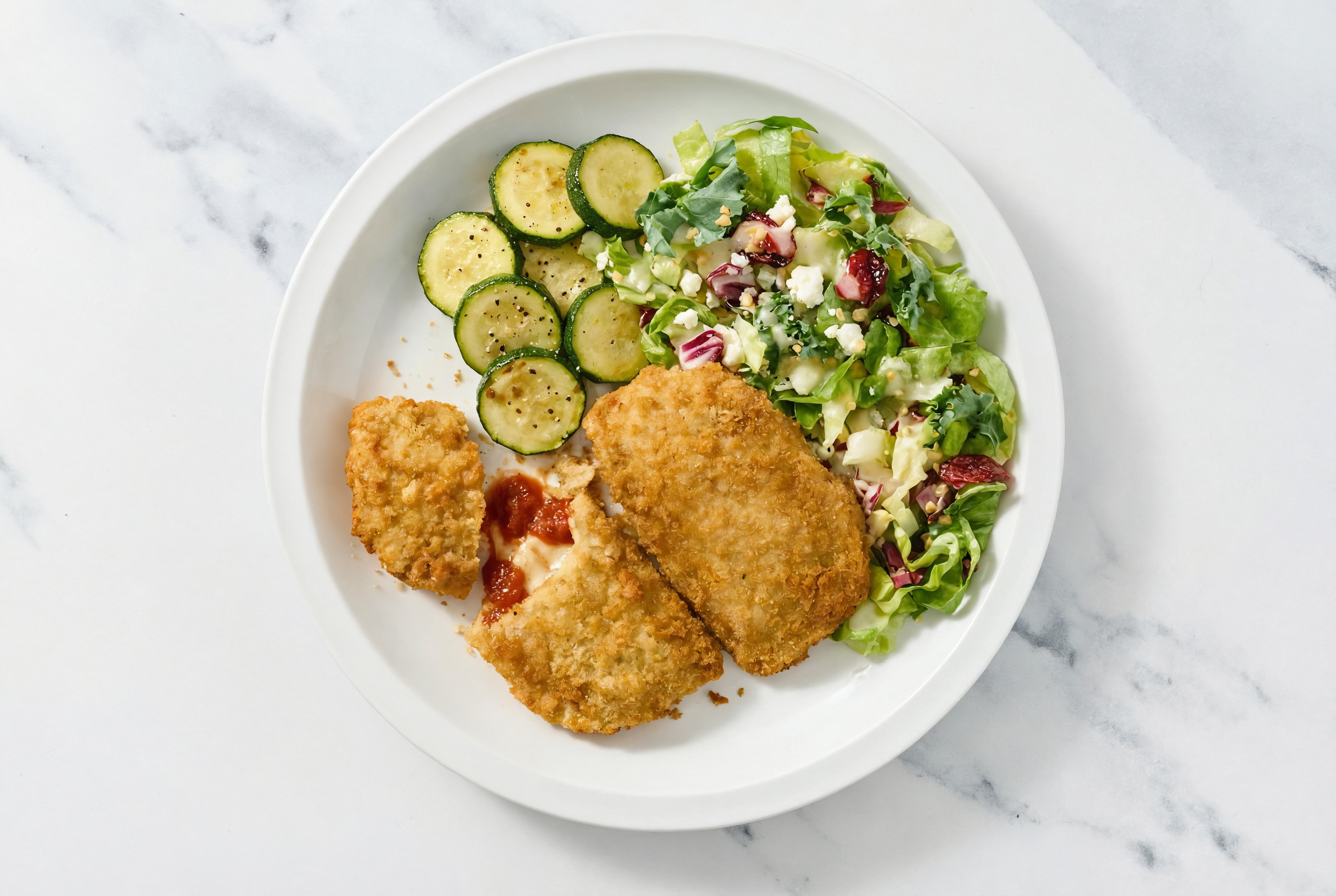 "Chicken" Parm with Zucchini & Honey Citrus Salad