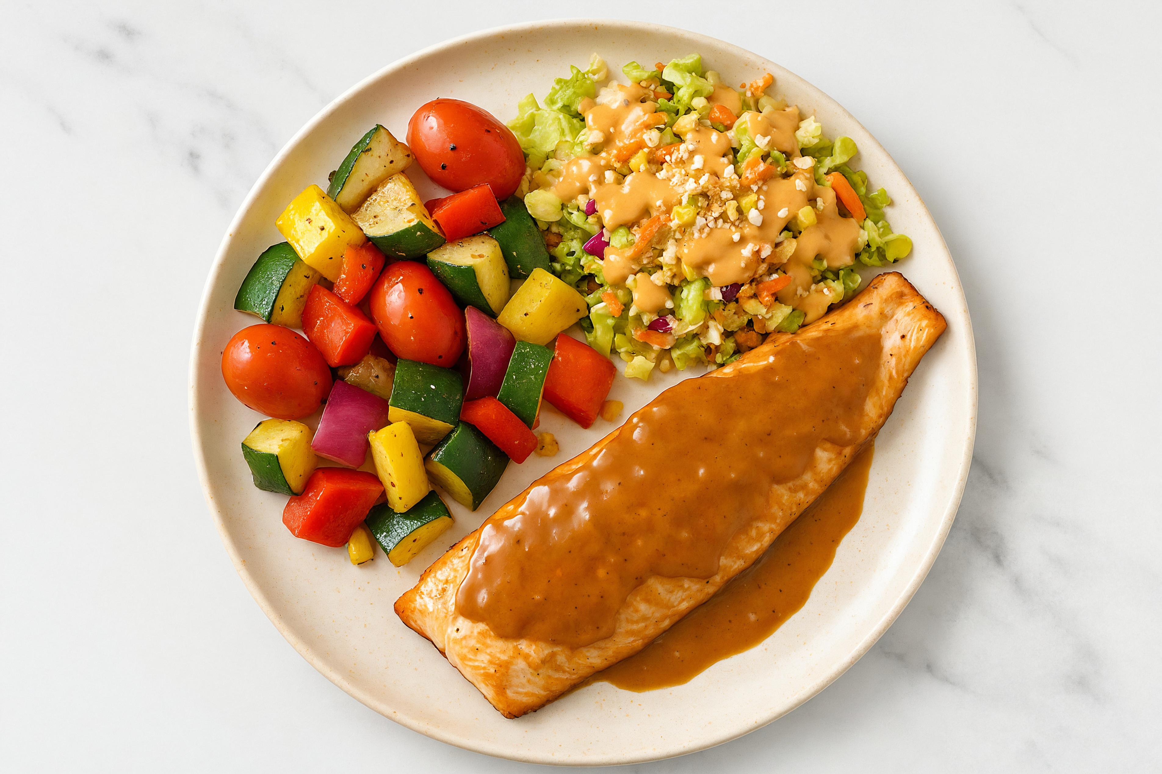 Thai Peanut Sheet Pan Trout & Squash with Street Corn Salad