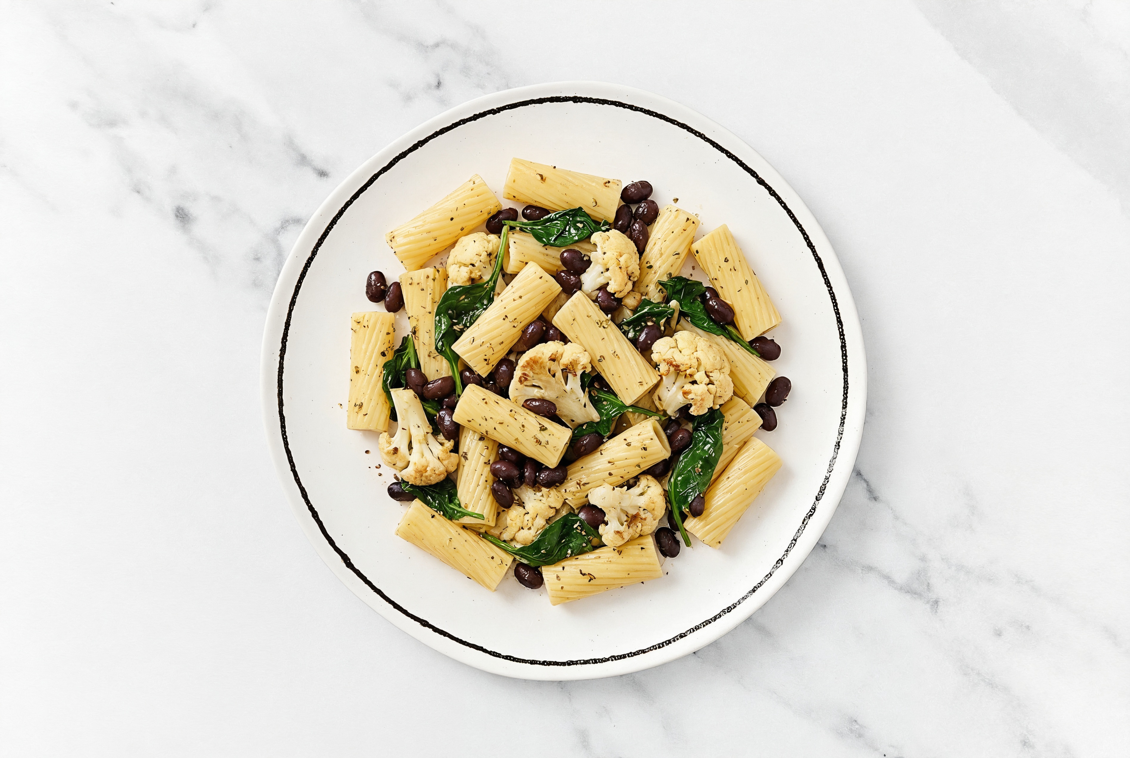 Rigatoni Bowl with Black Beans + Cauliflower