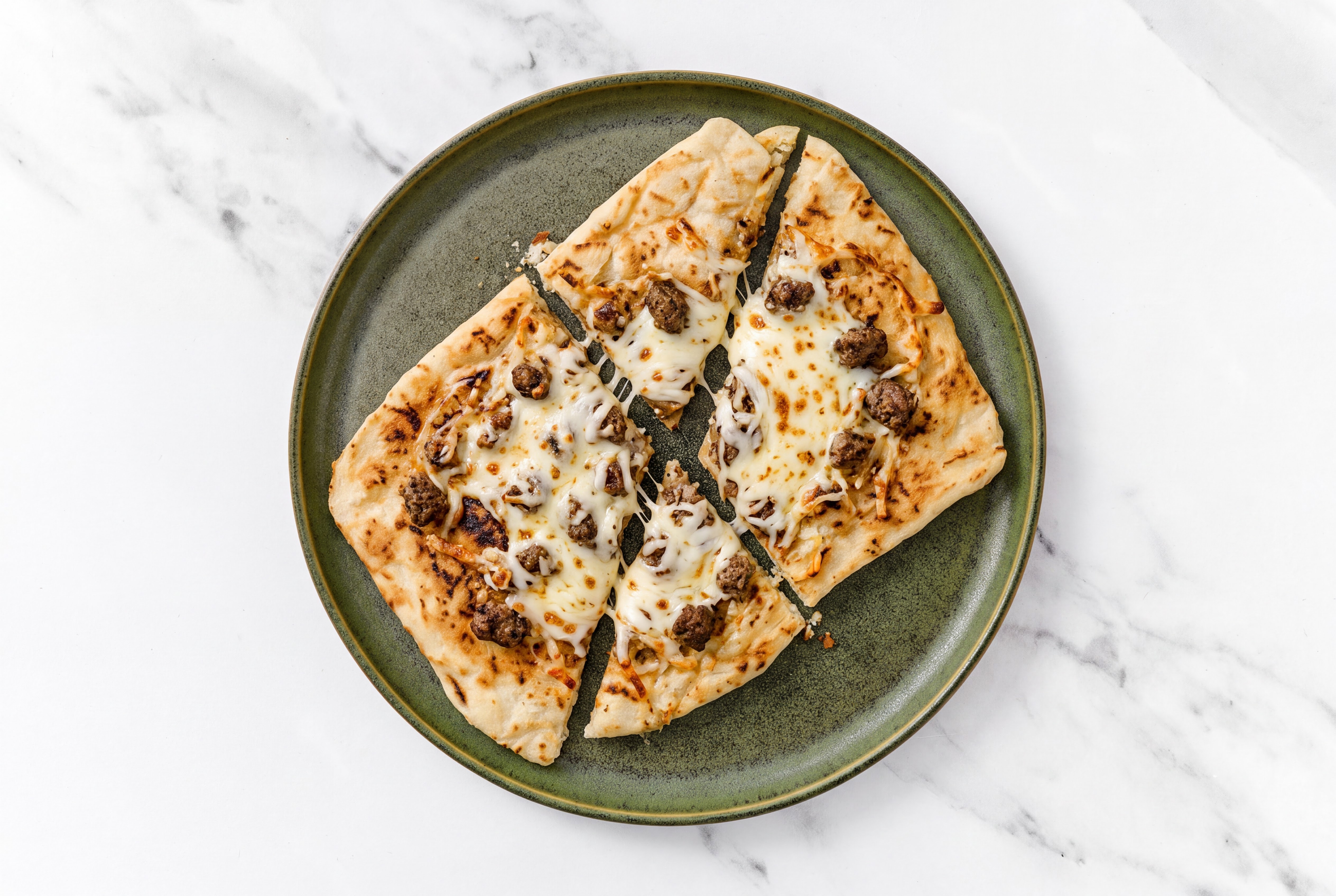 Za'atar Spiced Lamb Cheesy Flatbread with Shredded Mozzarella Cheese