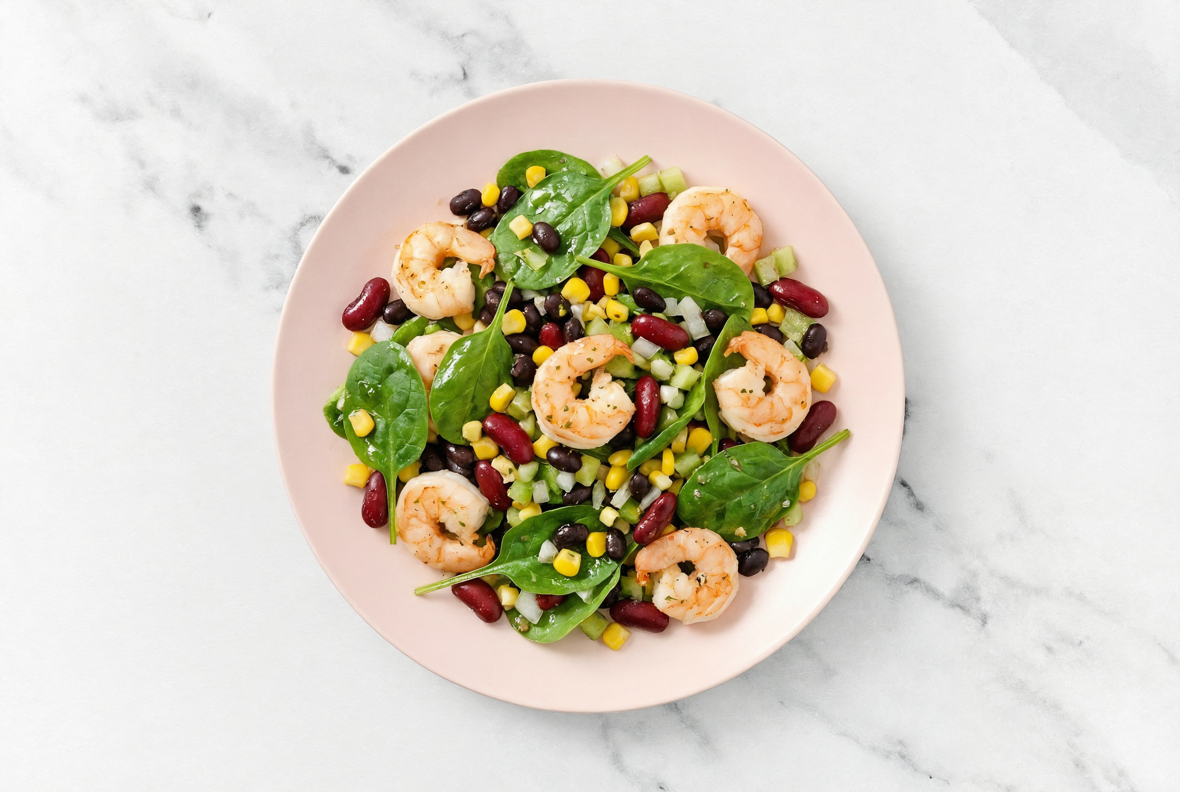 Shrimp + Black Cucumber Corn Bean Spinach Salad