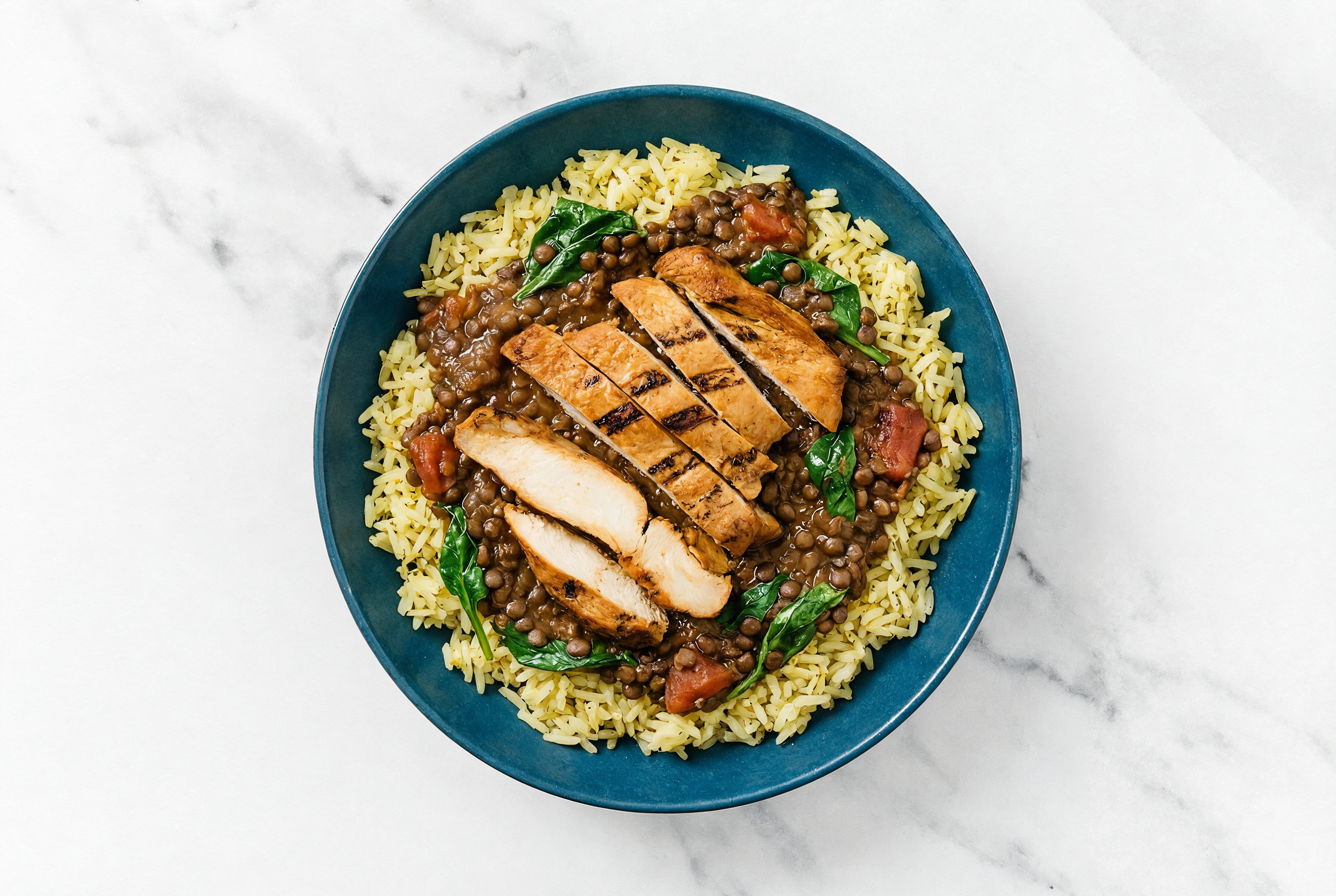 Spicy Chicken + Everyday Dal Bowl with Seasoned Jasmine Rice
