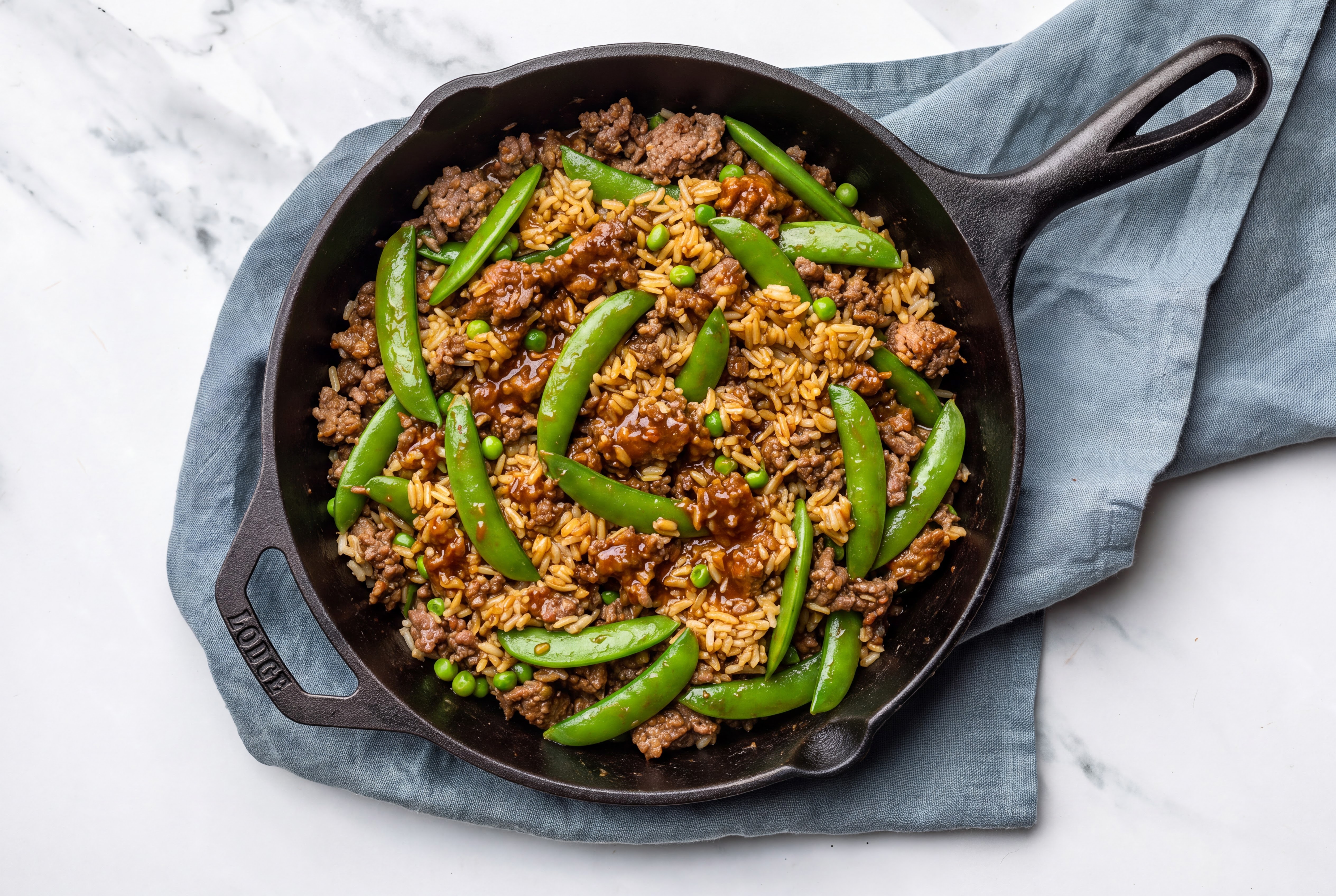 Sesame Ginger Pea Snap + Ground 93/7 Lean Beef Stir-Fry