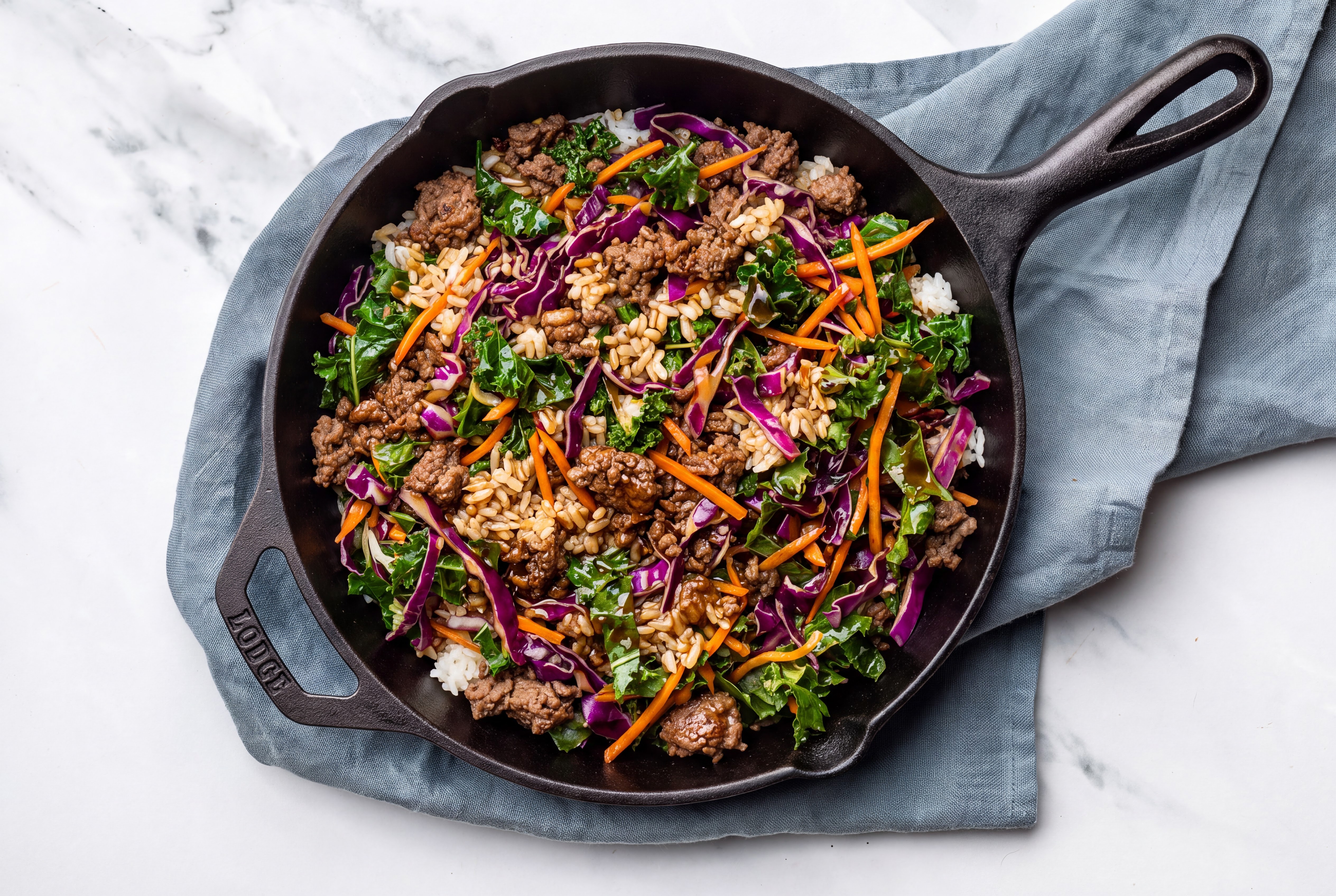 Teriyaki Rainbow Veggie + Ground 93/7 Lean Beef Stir-Fry