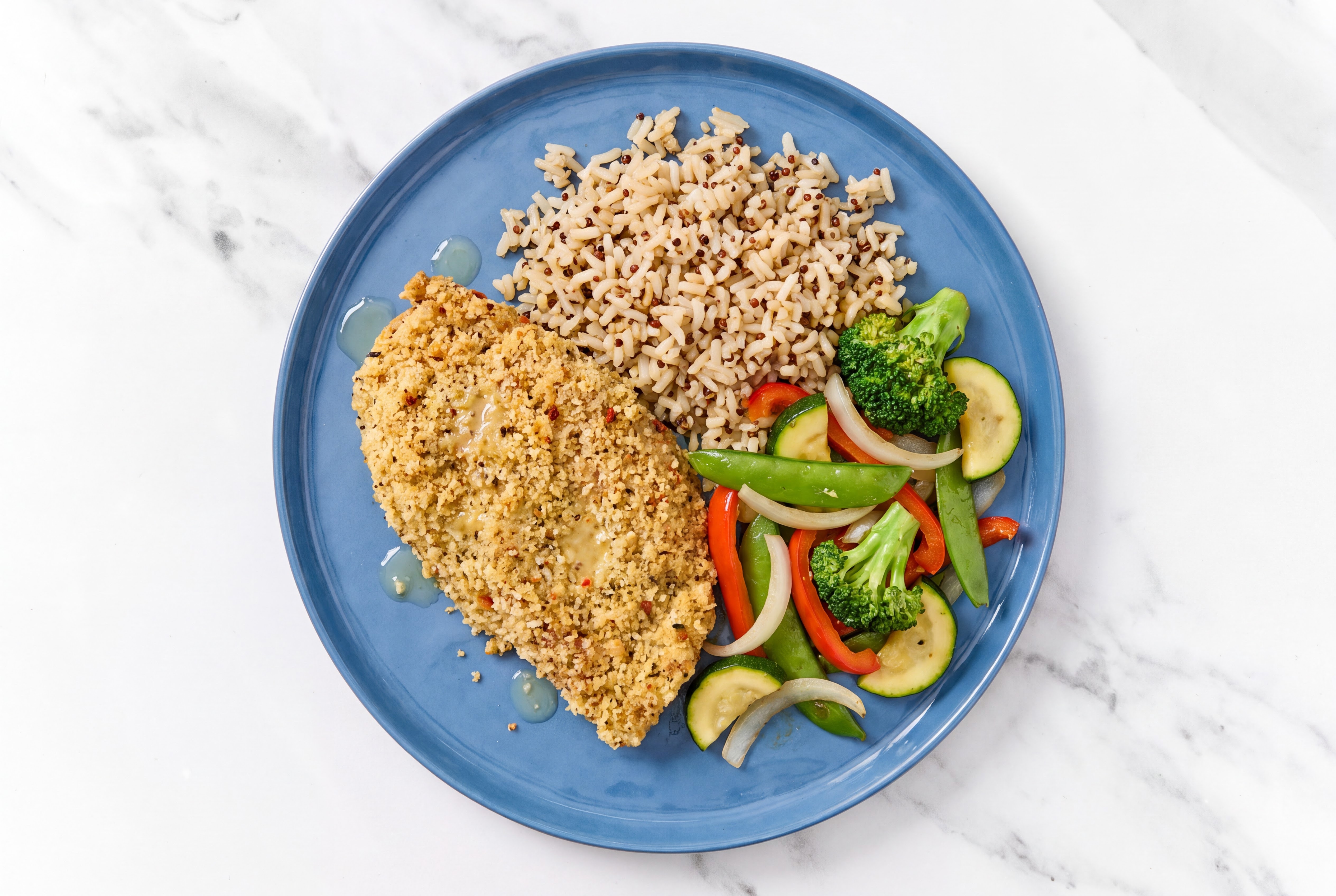 Lemon Parmesan Breaded Chicken Cutlet with Mixed Veggies & Brown Rice