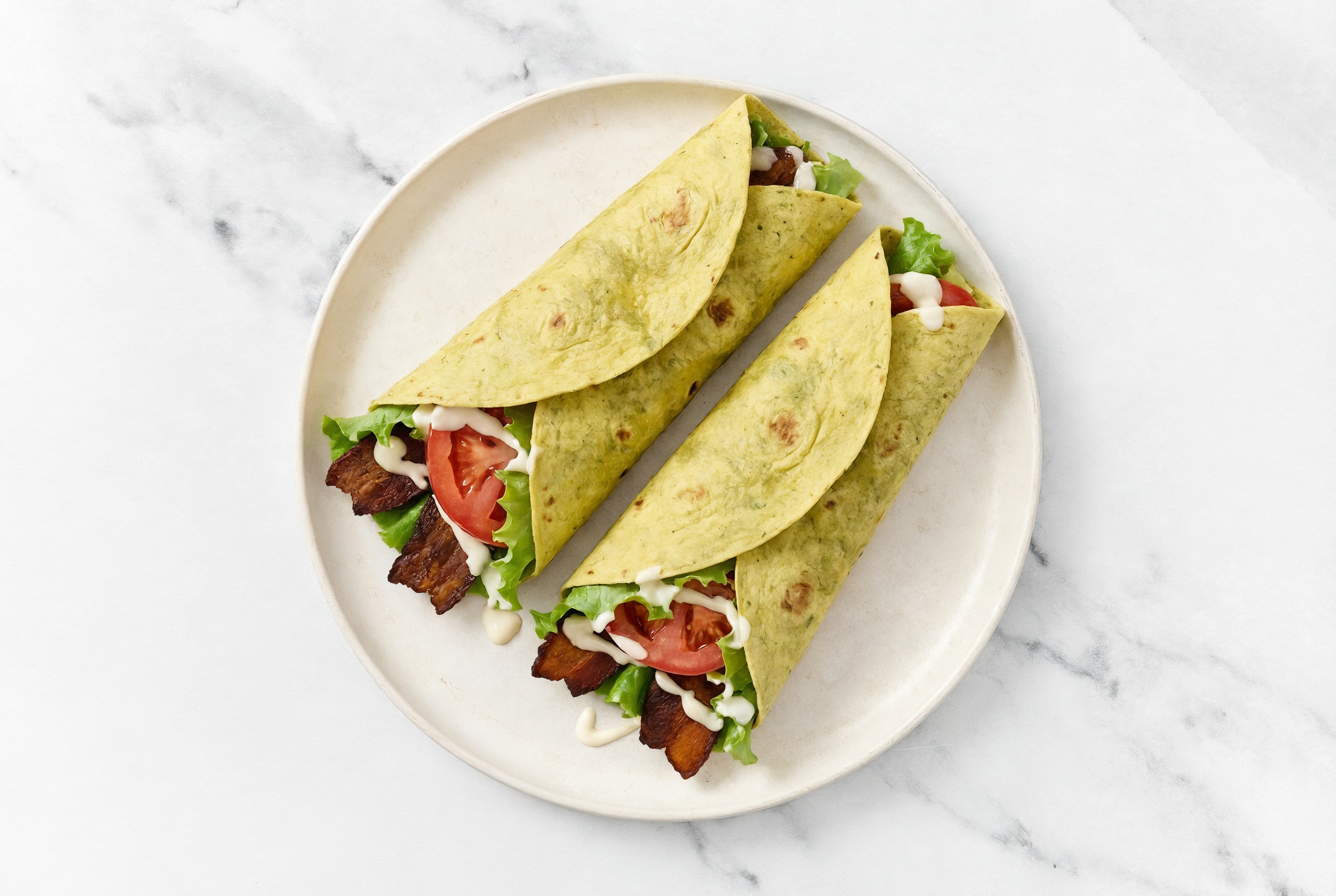 Classic Vegan BLT Wrap with Spinach Tortilla
