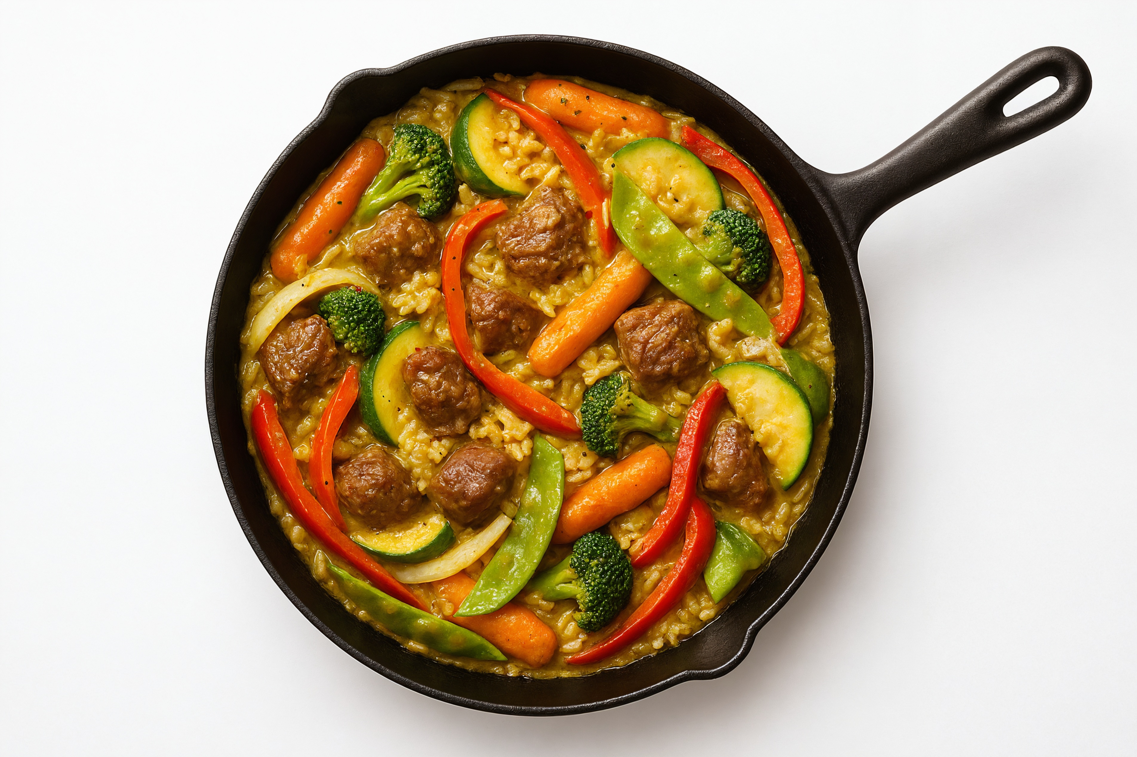Curry Veggie + Lamb Stir-Fry with Long Grain White Rice