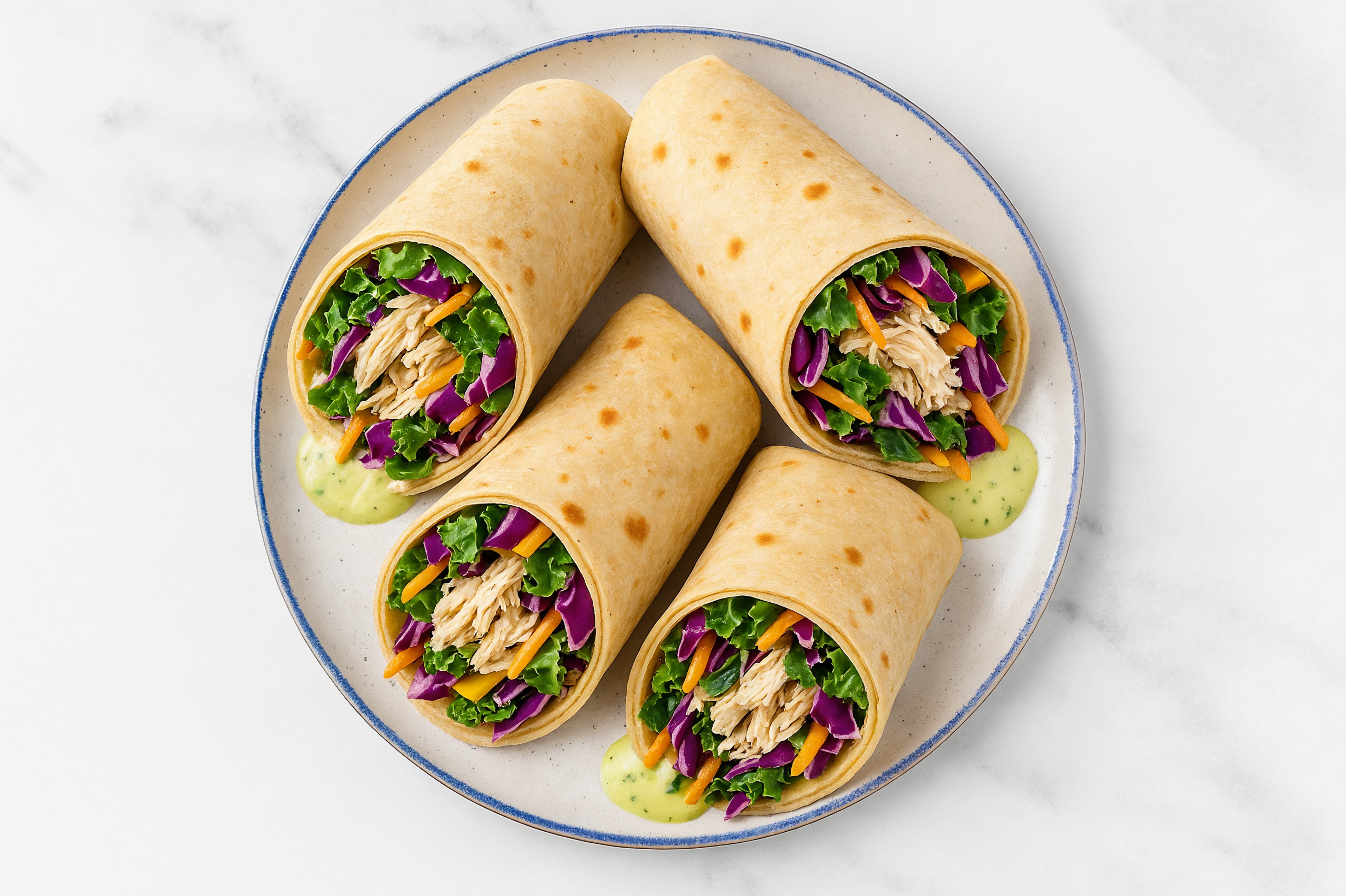 Jalapeño Pulled Chicken + American Tortilla Wraps with Rainbow Veggies