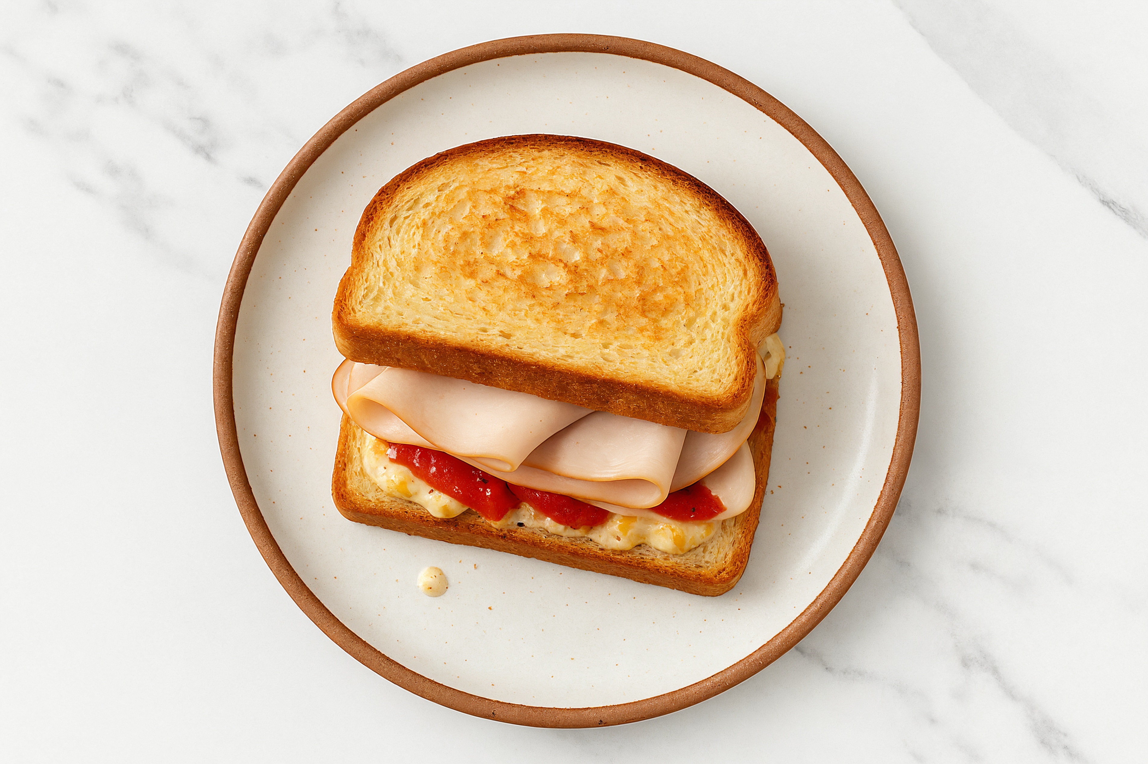 Street Corn Roasted Turkey Sandwich with Roasted Peppers on Honey White Bread