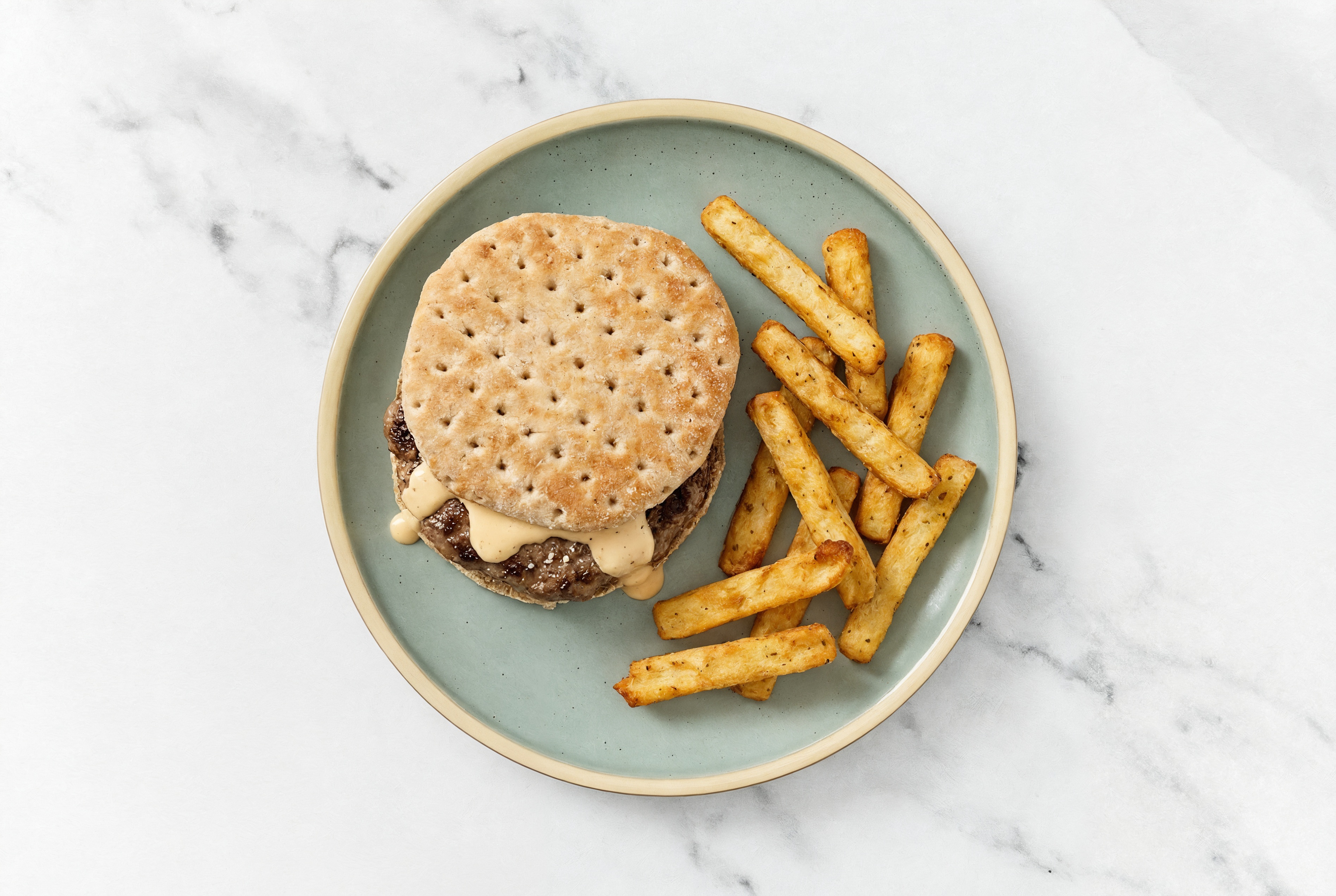 Herby Buffalo Ranch Burger + Fries with Wagyu Beef Patties