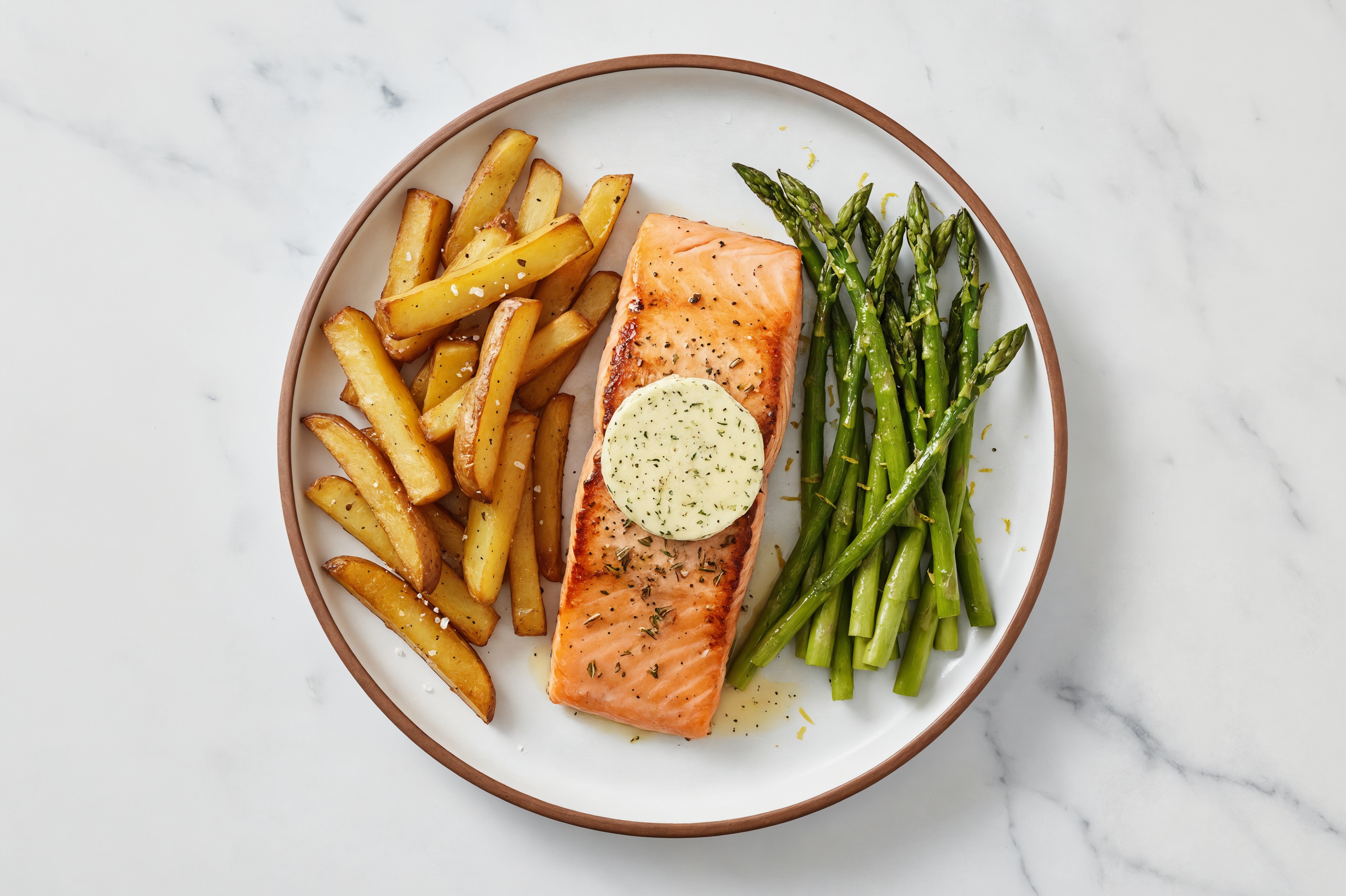 Salmon Frites with Lemony Asparagus