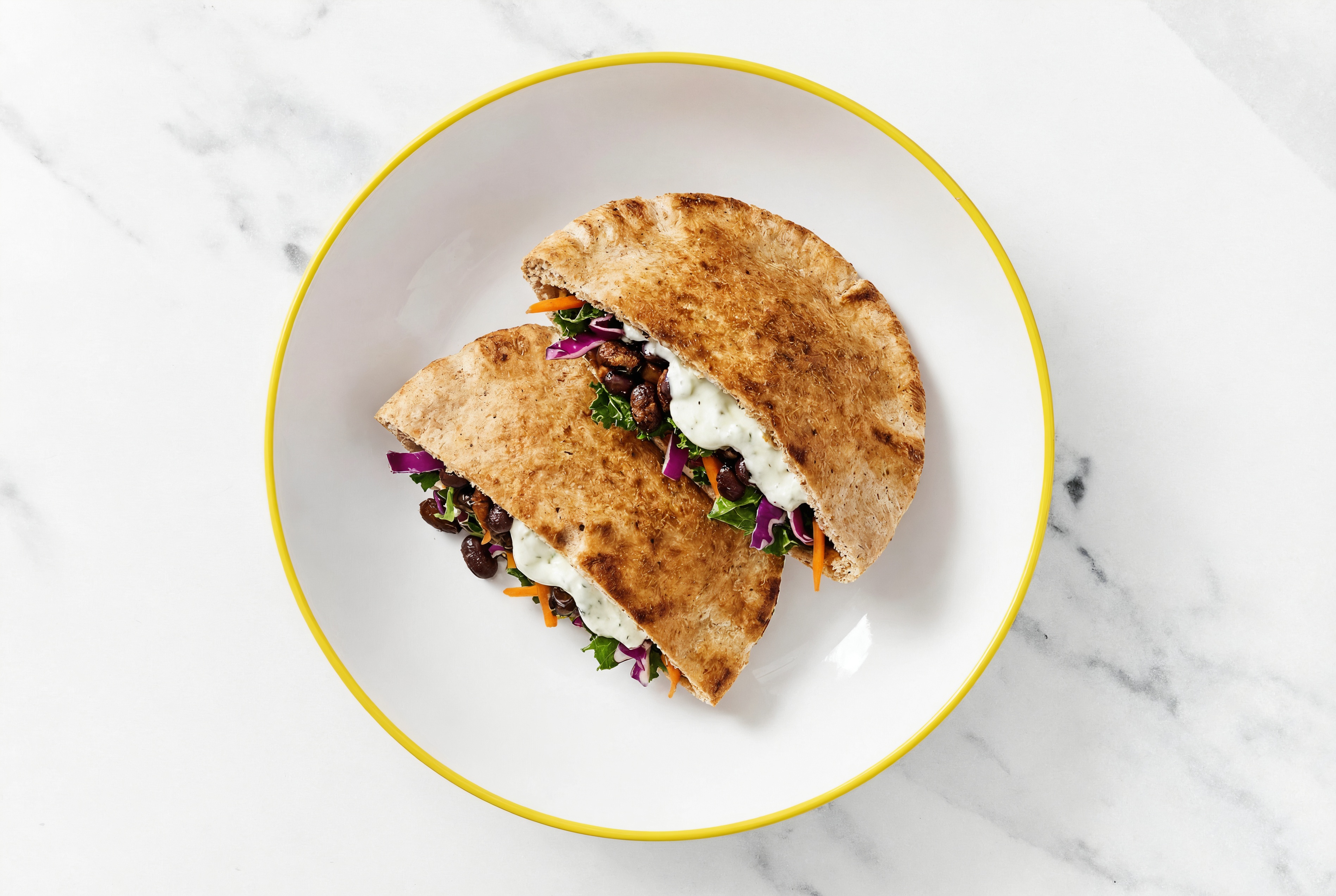 Dairy-Free Tzatziki + Crispy Black Bean Pita Pocket
