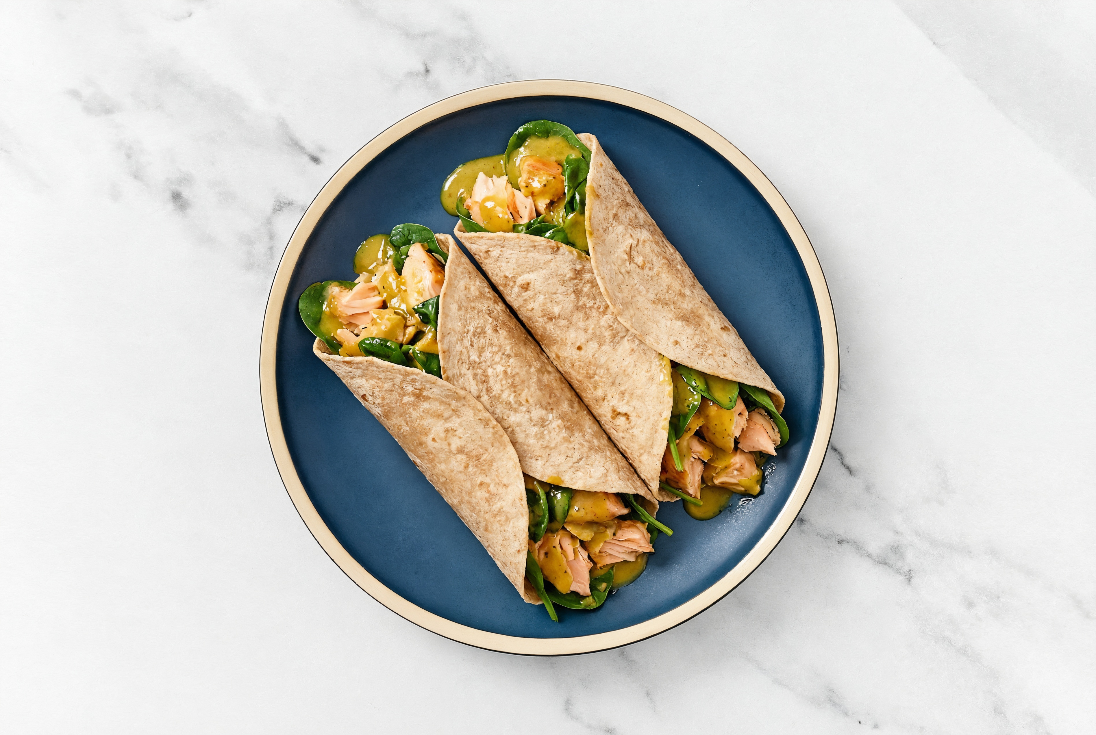 Whole Grain Salmon Curry Wrap with Baby Spinach