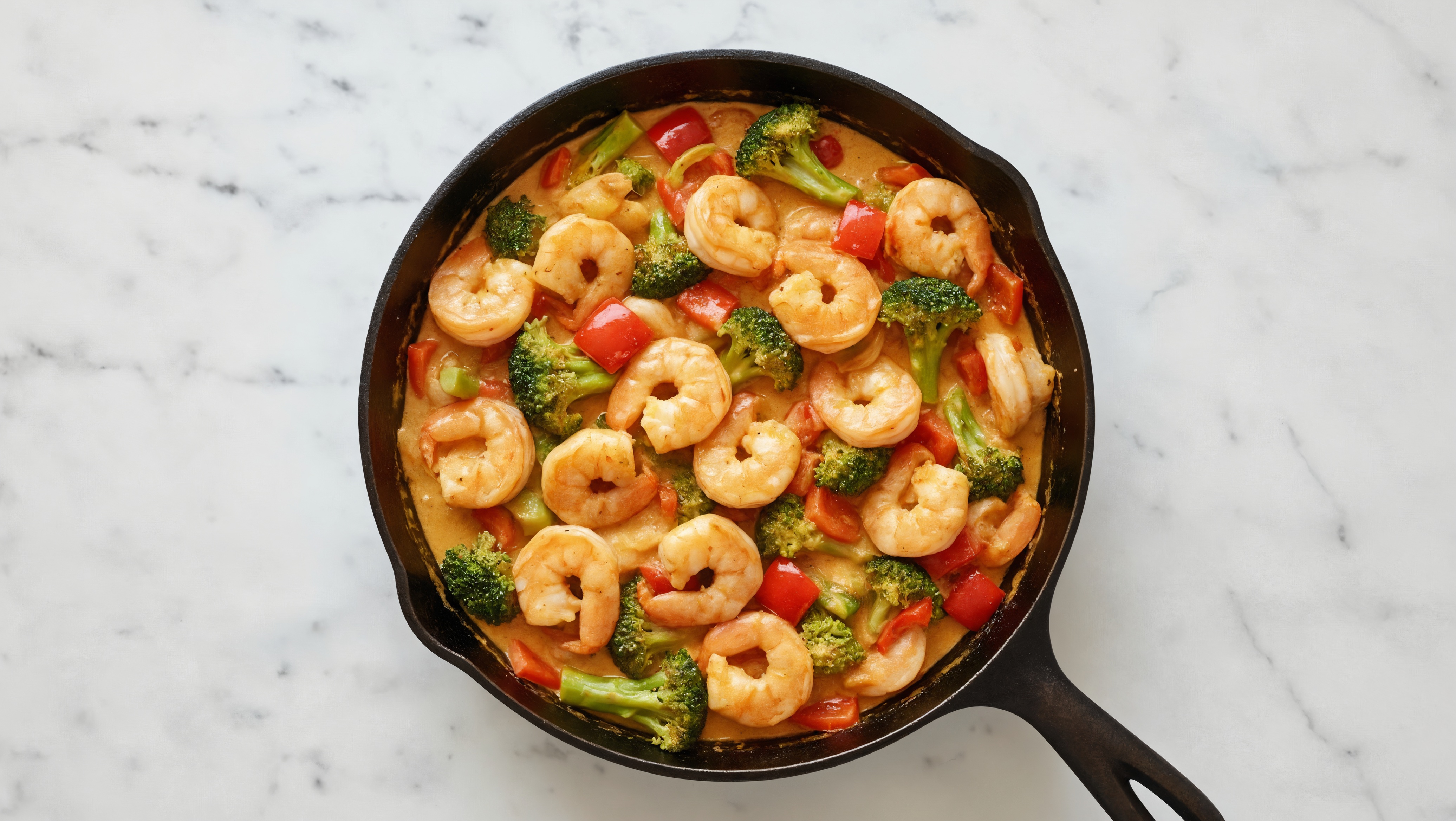 Coconut Curry Jumbo Shrimp with Sautéed Organic Broccoli + Red Pepper