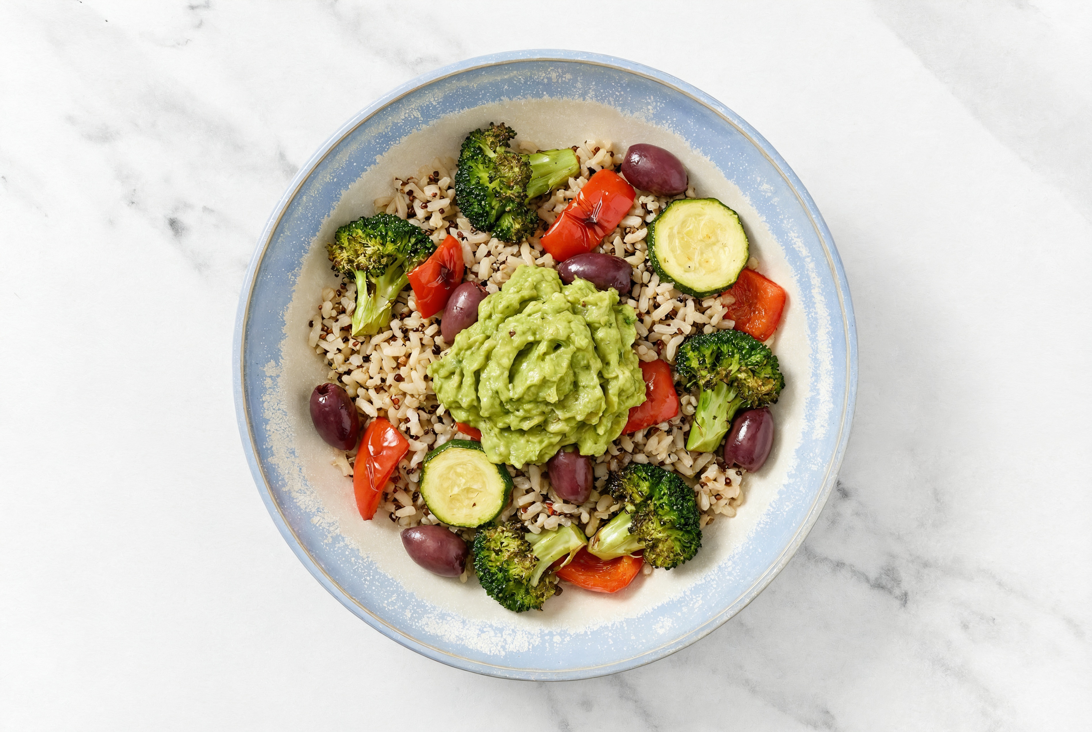 Roasted Veggie + Guac Rice Bowl with Broccoli
