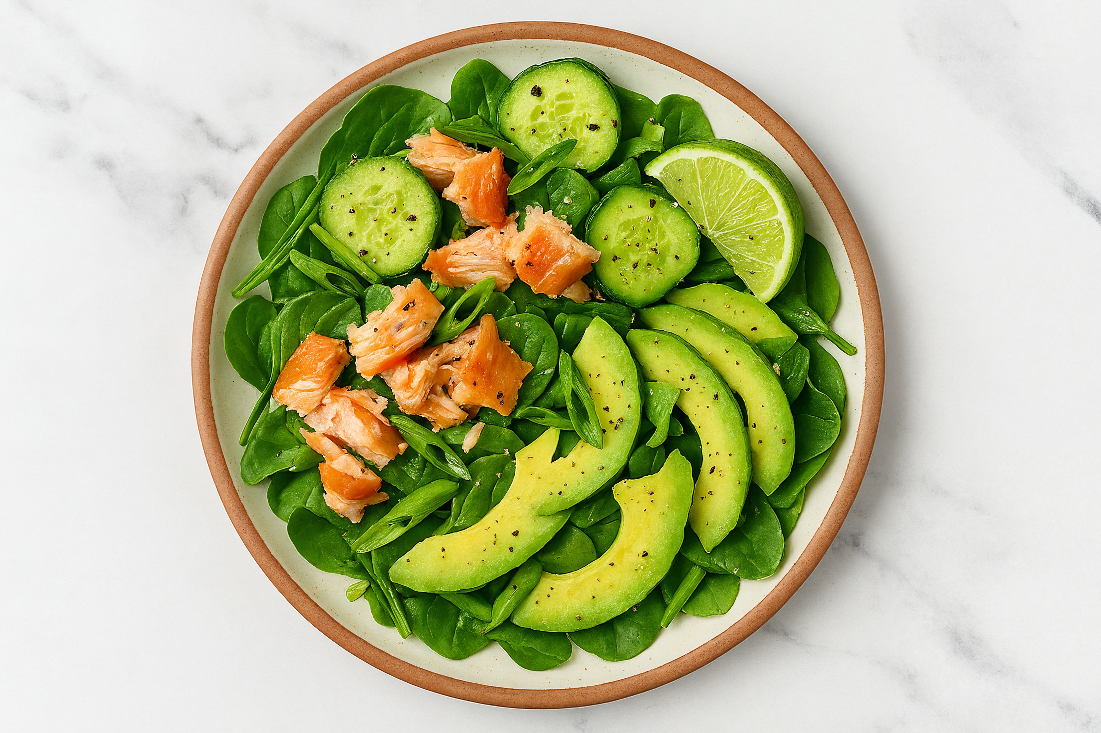  Lime Salmon + Avocado Salad with Baby Spinach