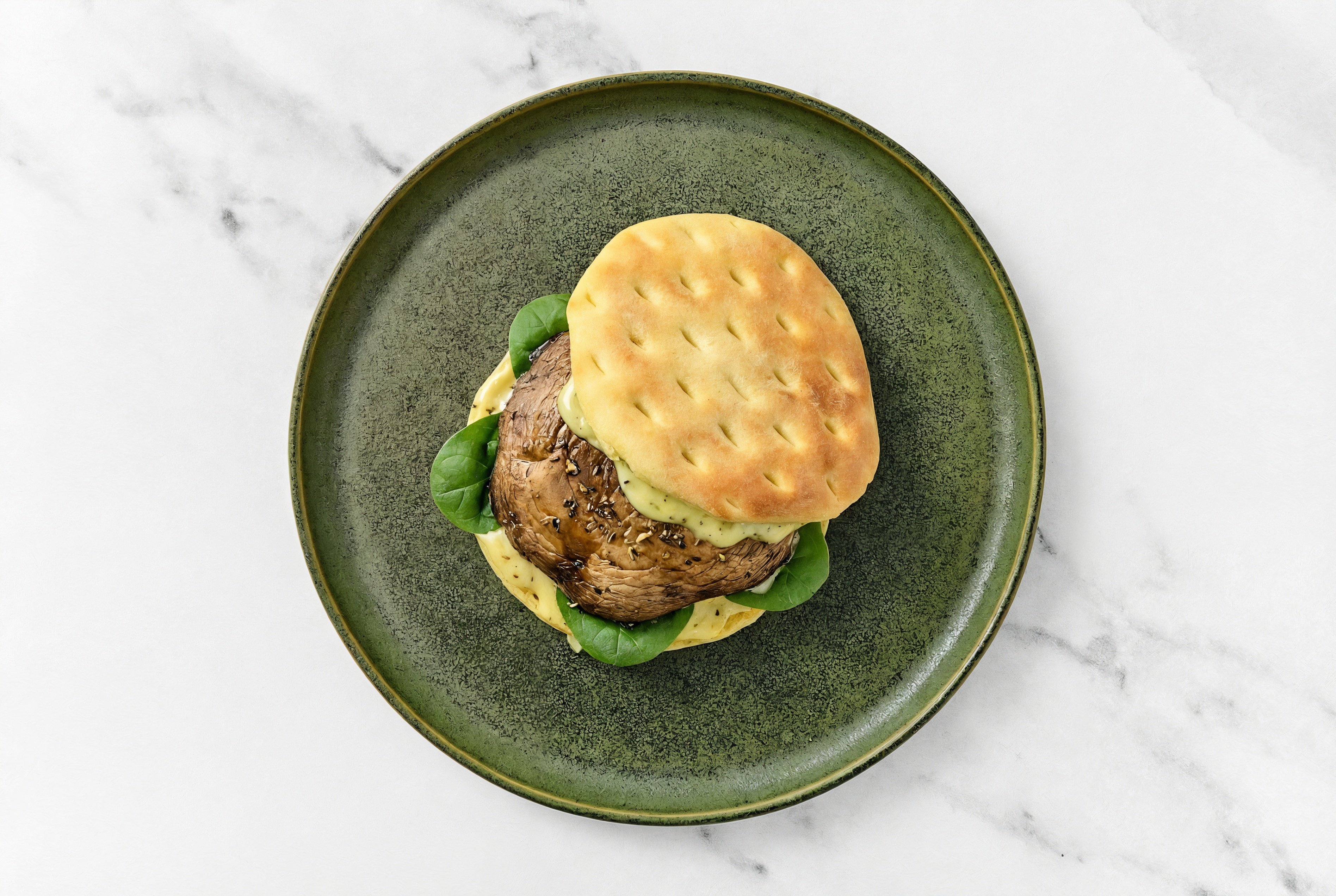 Portabella Mushroom on Brioche with Honey Mustard Sauce + Baby Spinach