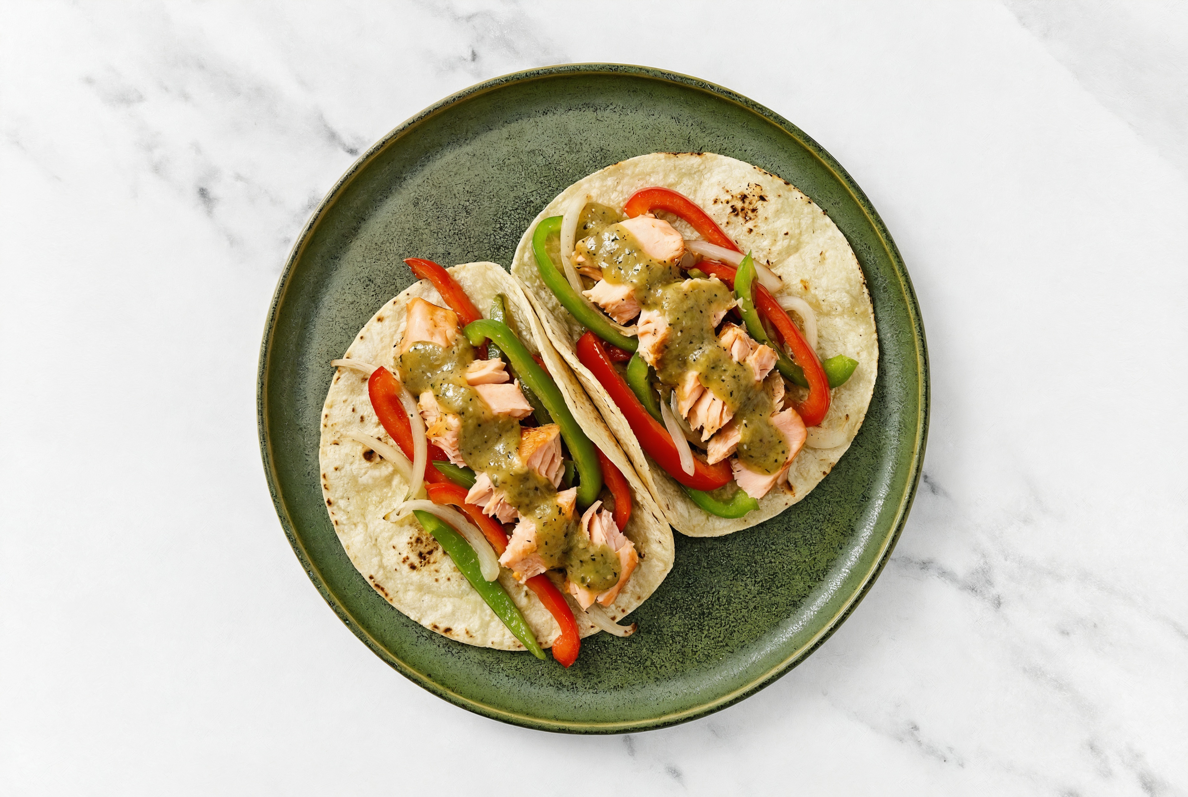  Salmon Tacos with Veggies + Green Chile