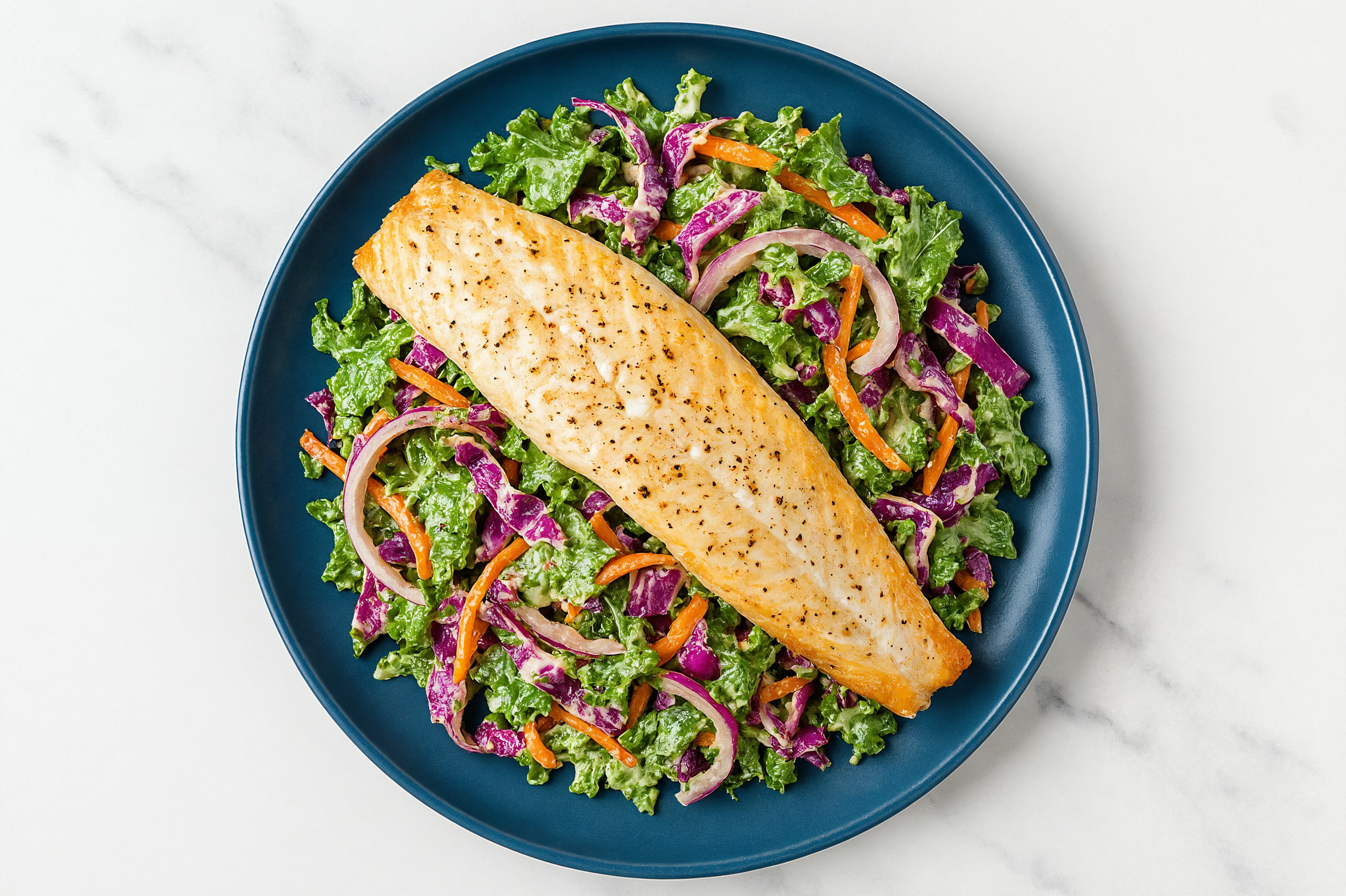 Rainbow Salad with Trout, Onion & Green Goddess Dressing
