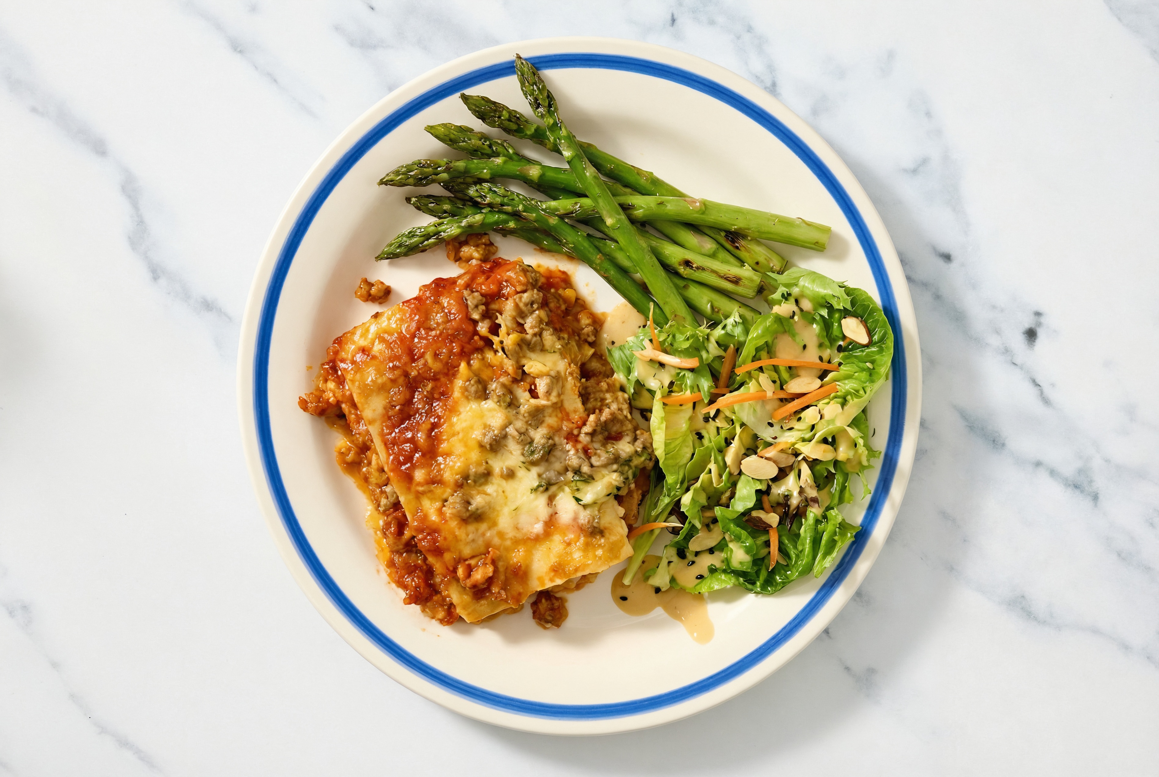 Lasagna Bolognese with Asparagus + Little Gem Salad