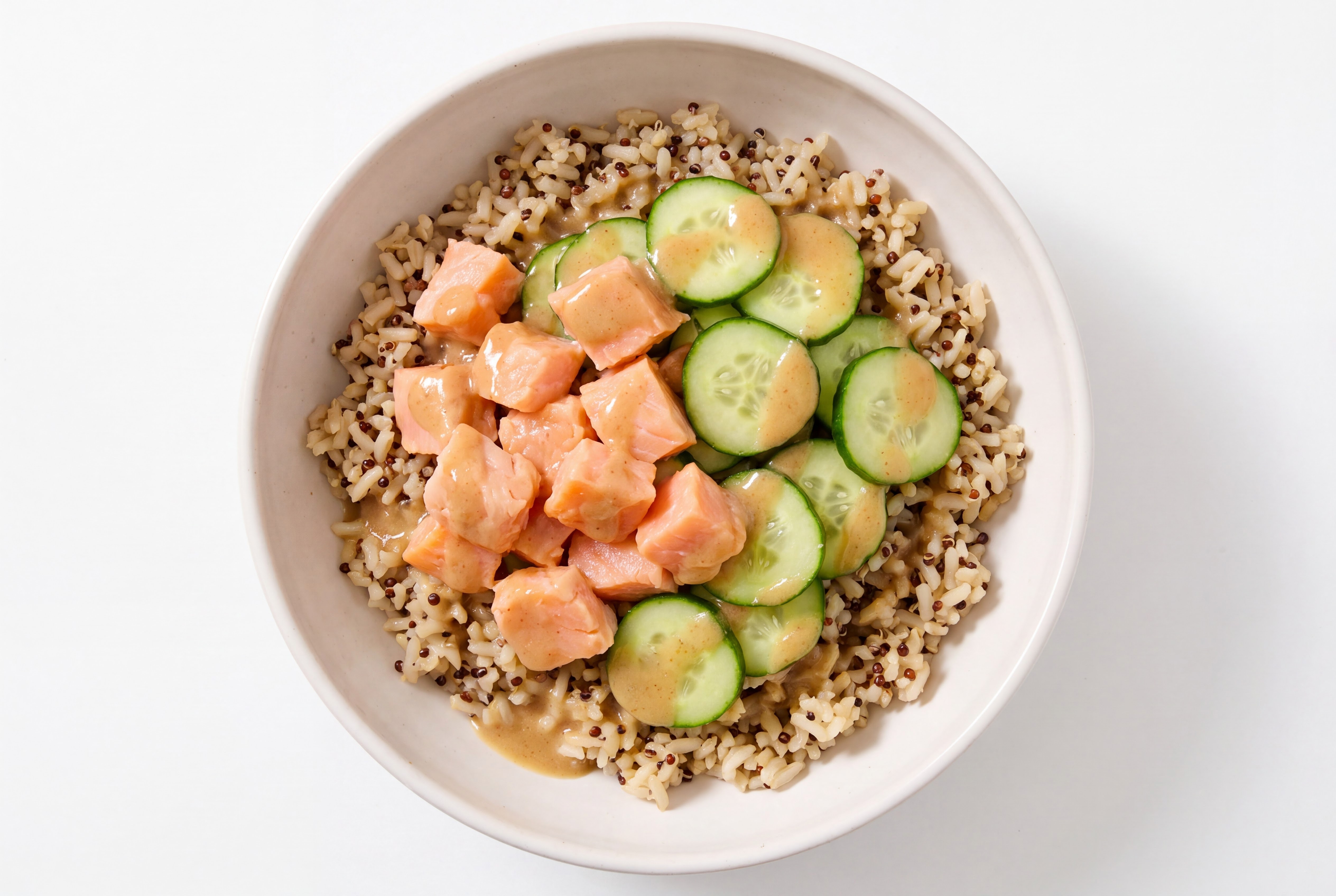 Herby Gingery Ponzu Poké Salmon + Crisp English Cucumber Bowl