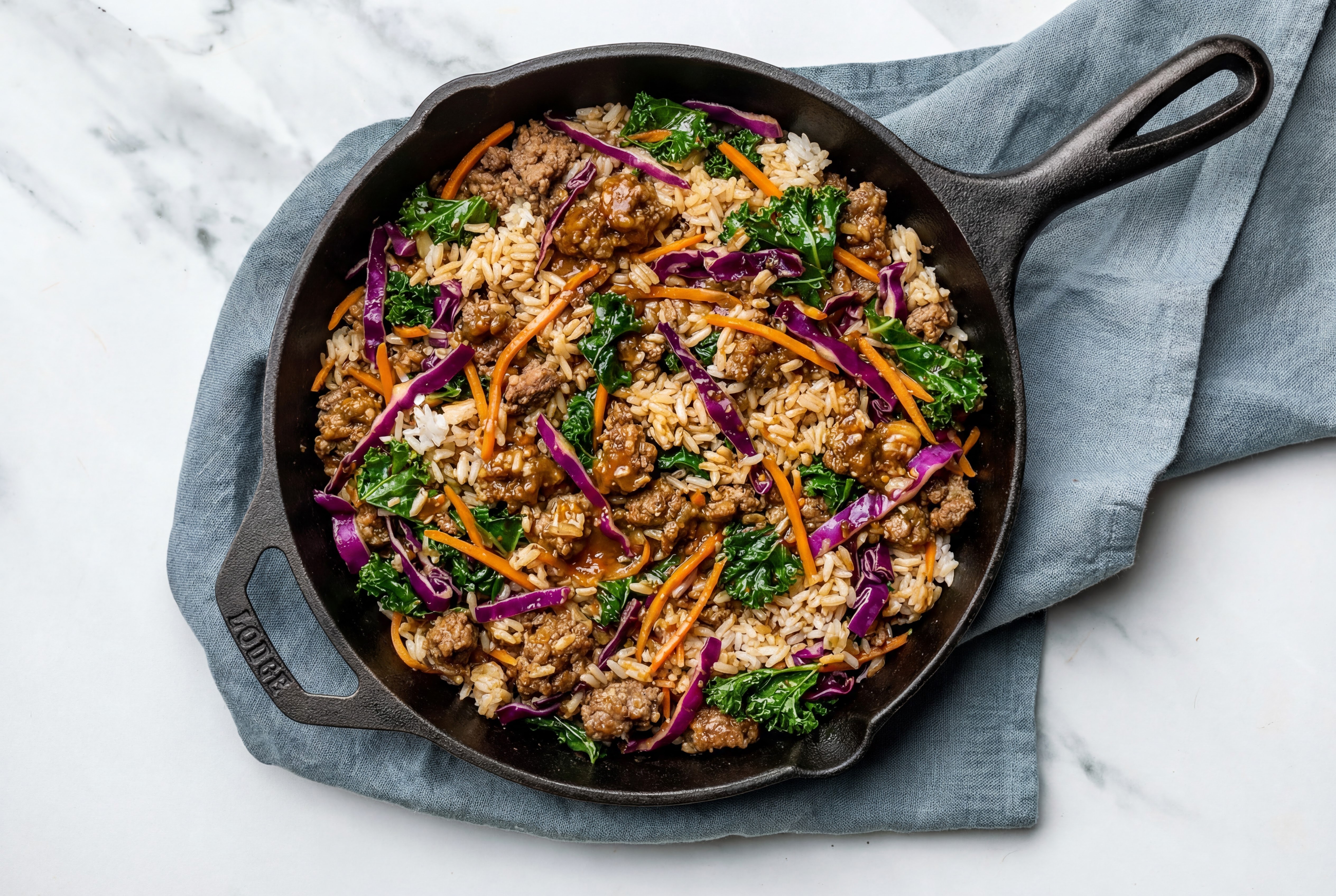 Sesame Ginger Rainbow Veggie + Ground Italian-Style Beef Stir-Fry