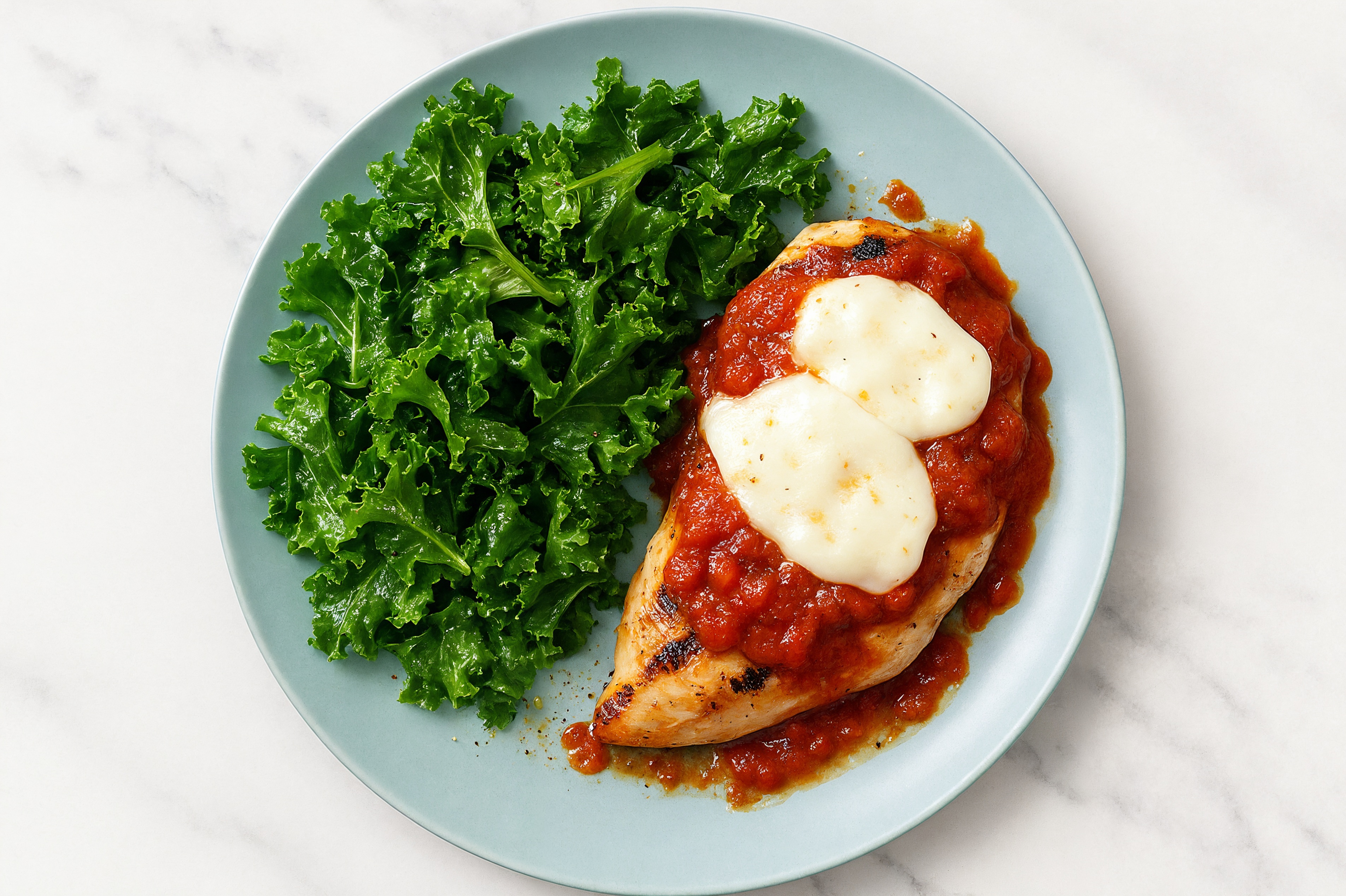Stovetop Chicken Parm + Simple Kale Salad with Mozzarella Ball