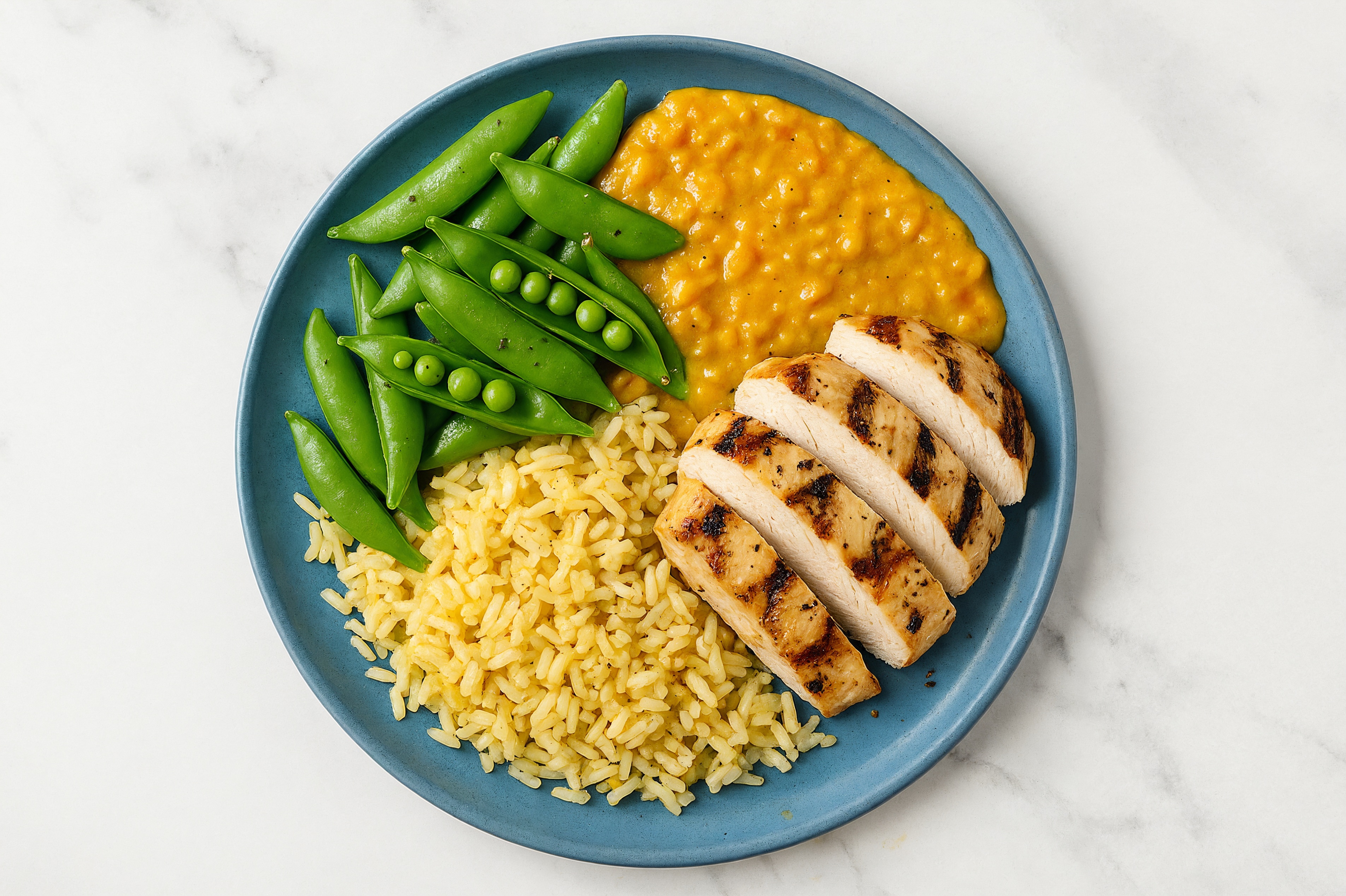 Simple Chicken + Red Lentil Dal Grain Bowl with Seasoned Jasmine Rice