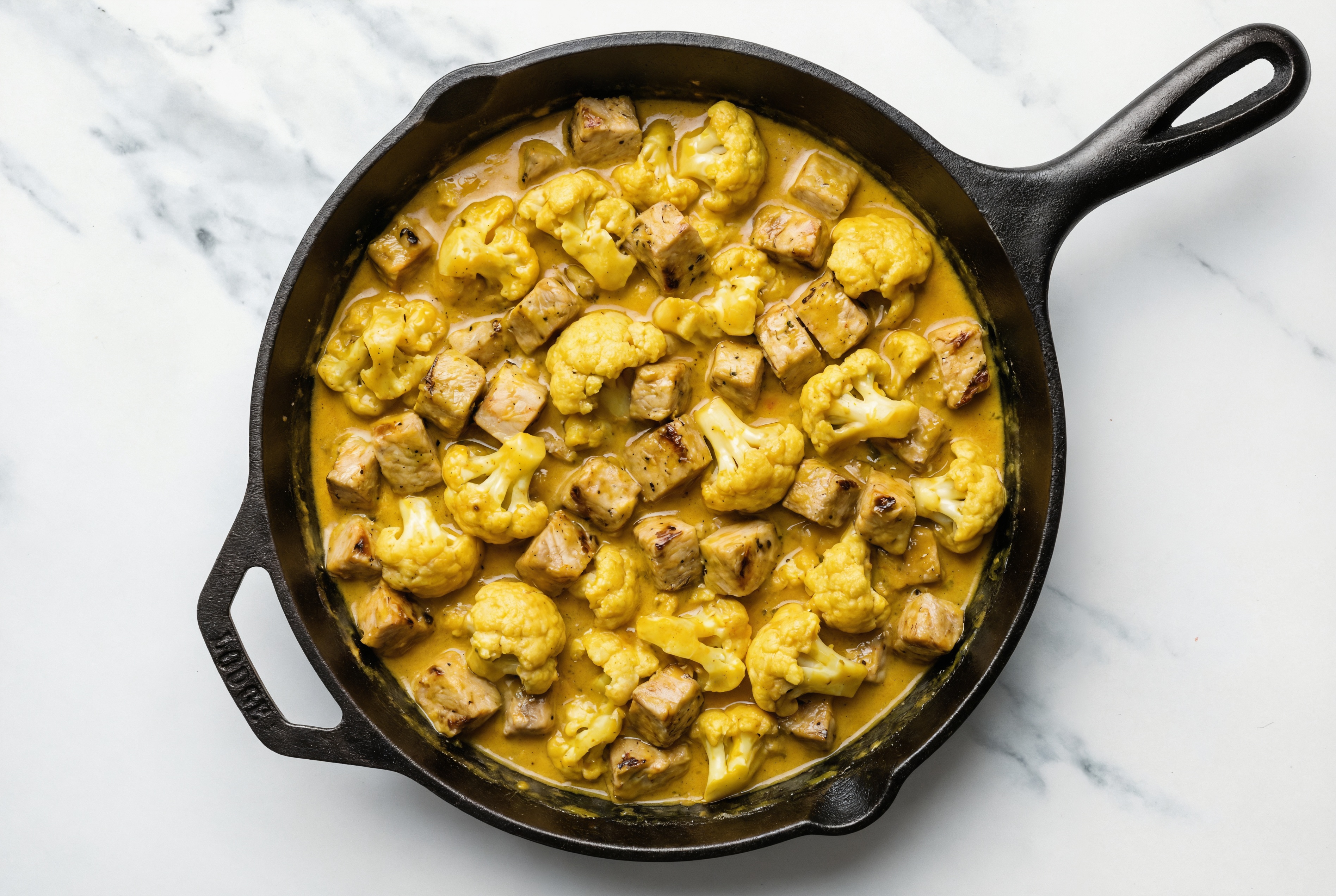 Coconut Curry Grilled Pork Stir-Fry with Cauliflower Florets over Quinoa