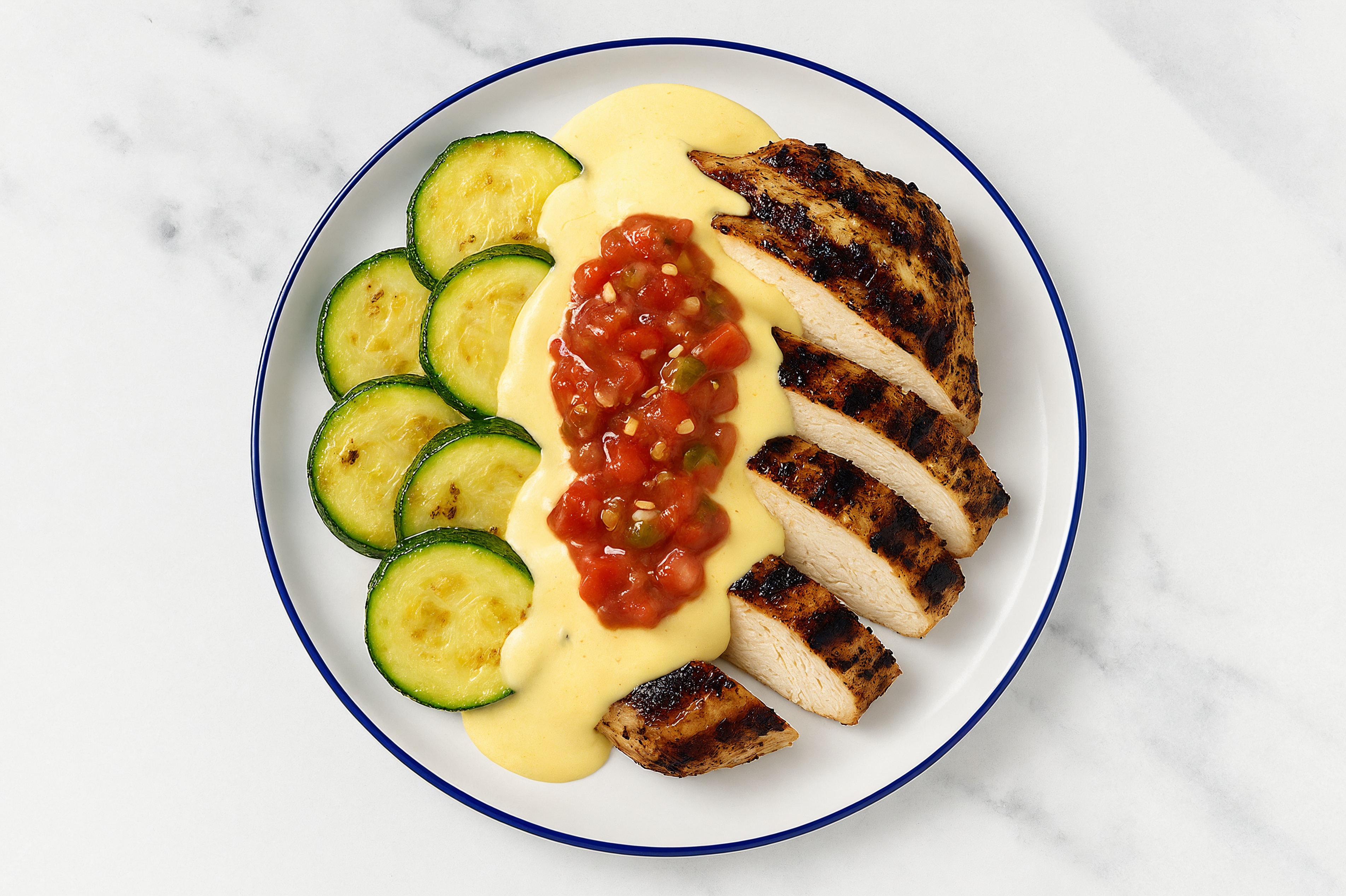 Mediterranean Grilled Chicken Breast Zucchini Queso Bake