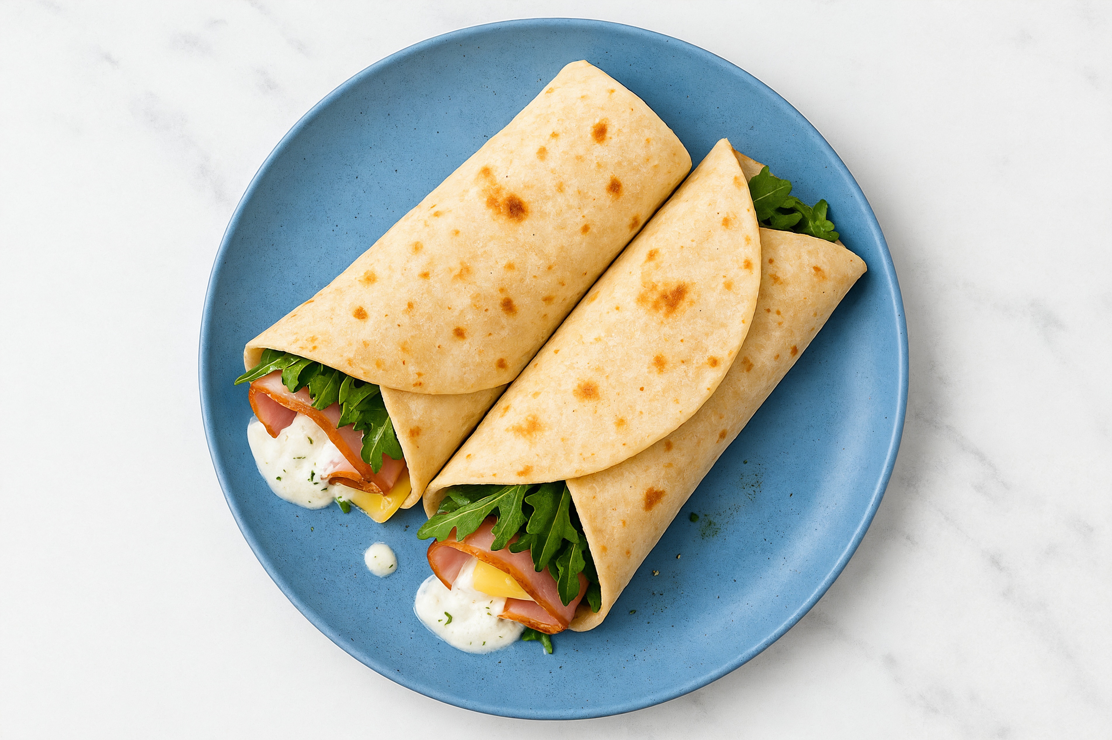 Tzatziki Honey Ham + Havarti Tortilla Wraps with Arugula