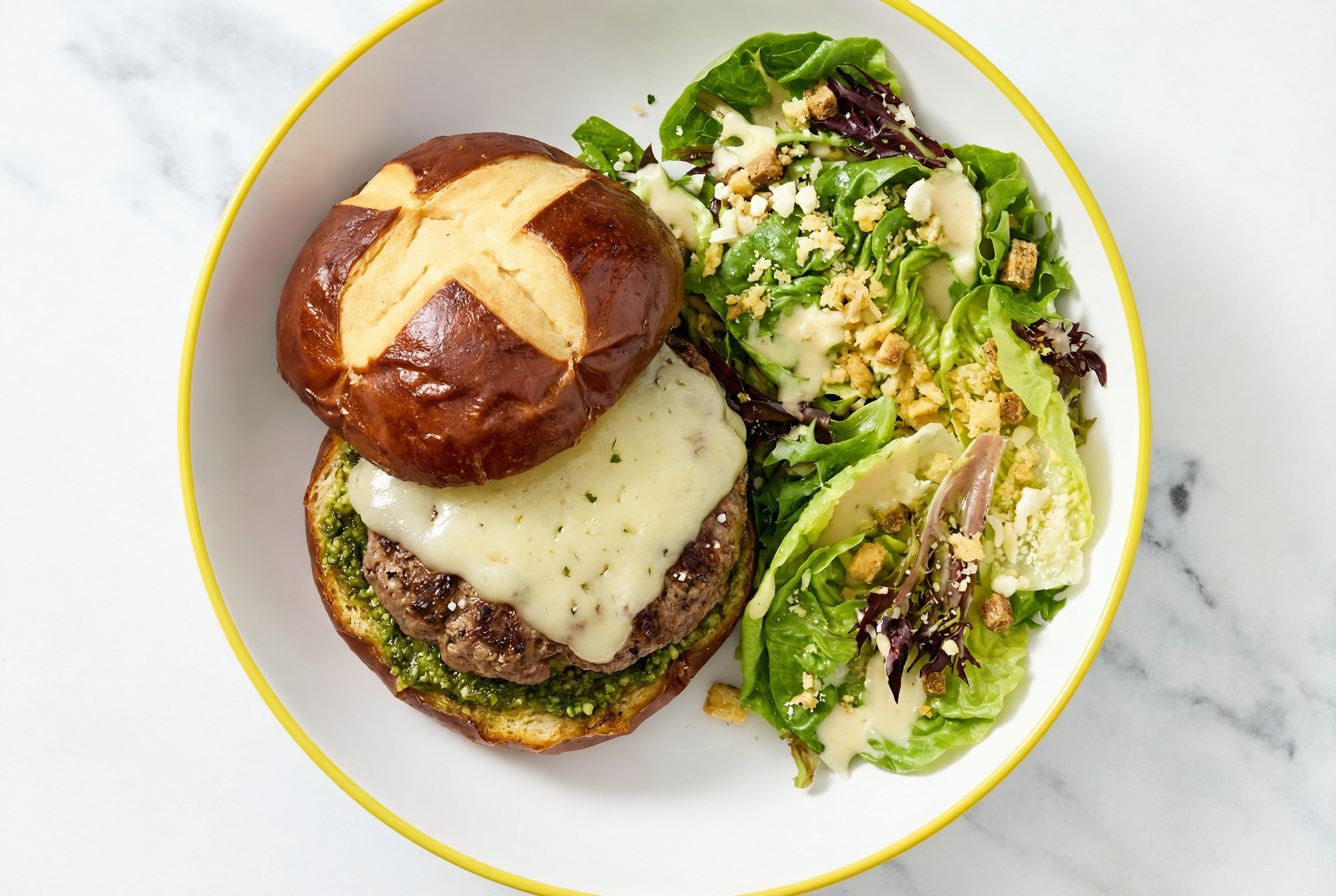 Pesto Cheeseburger + Little Gem Salad