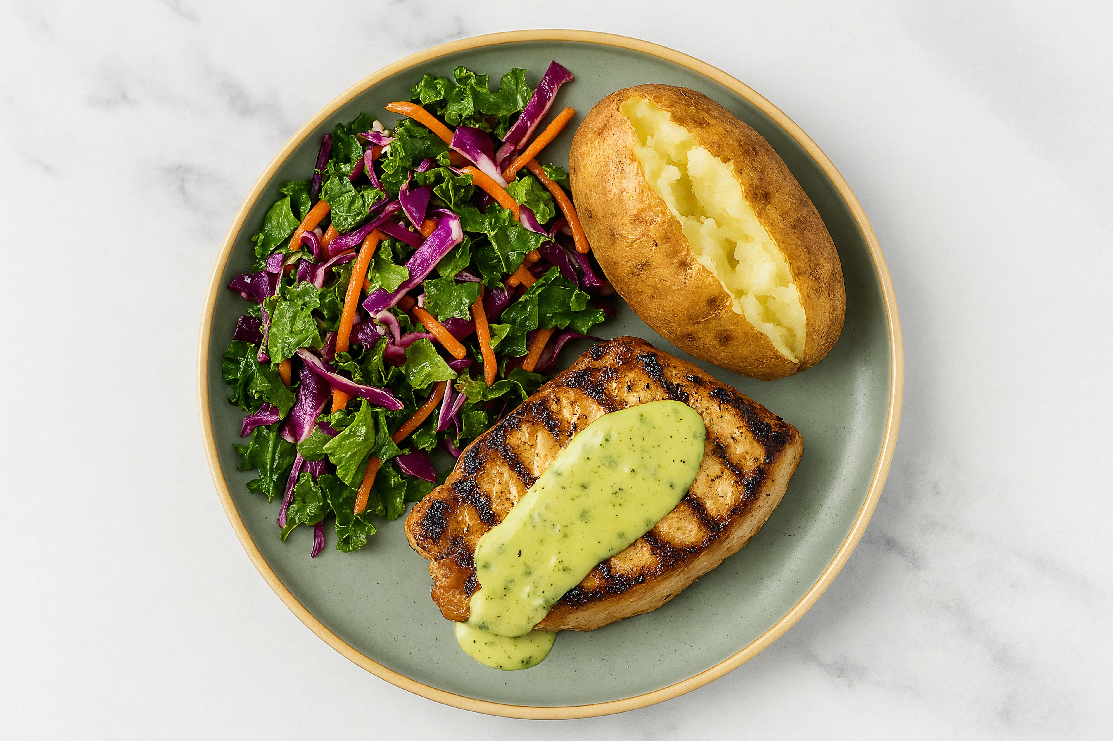 Rainbow Veggie Pork Chops with Herb Seasoning + Green Goddess