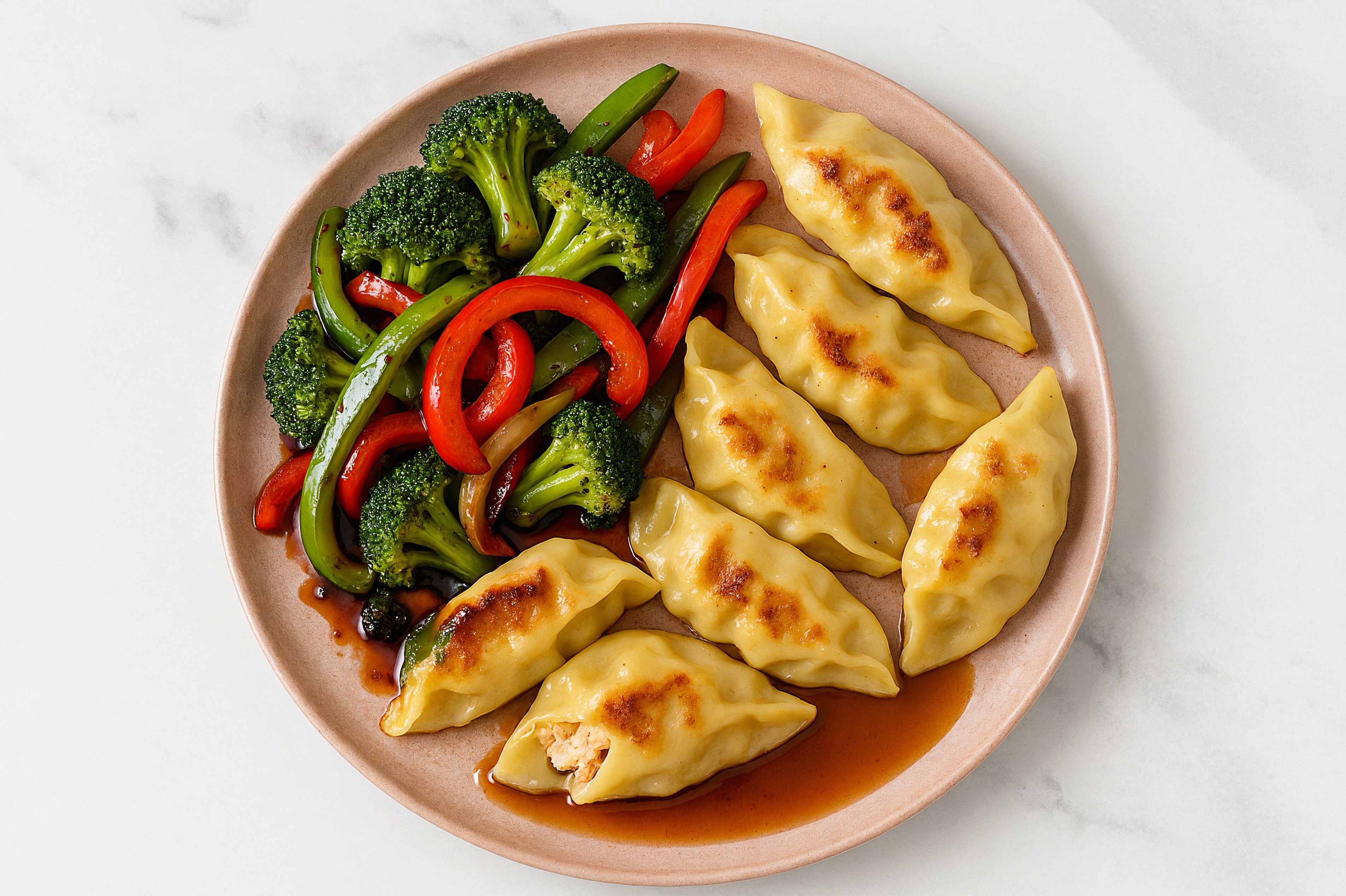 Fried Chicken Dumplings + Sticky Japanese BBQ Veggies