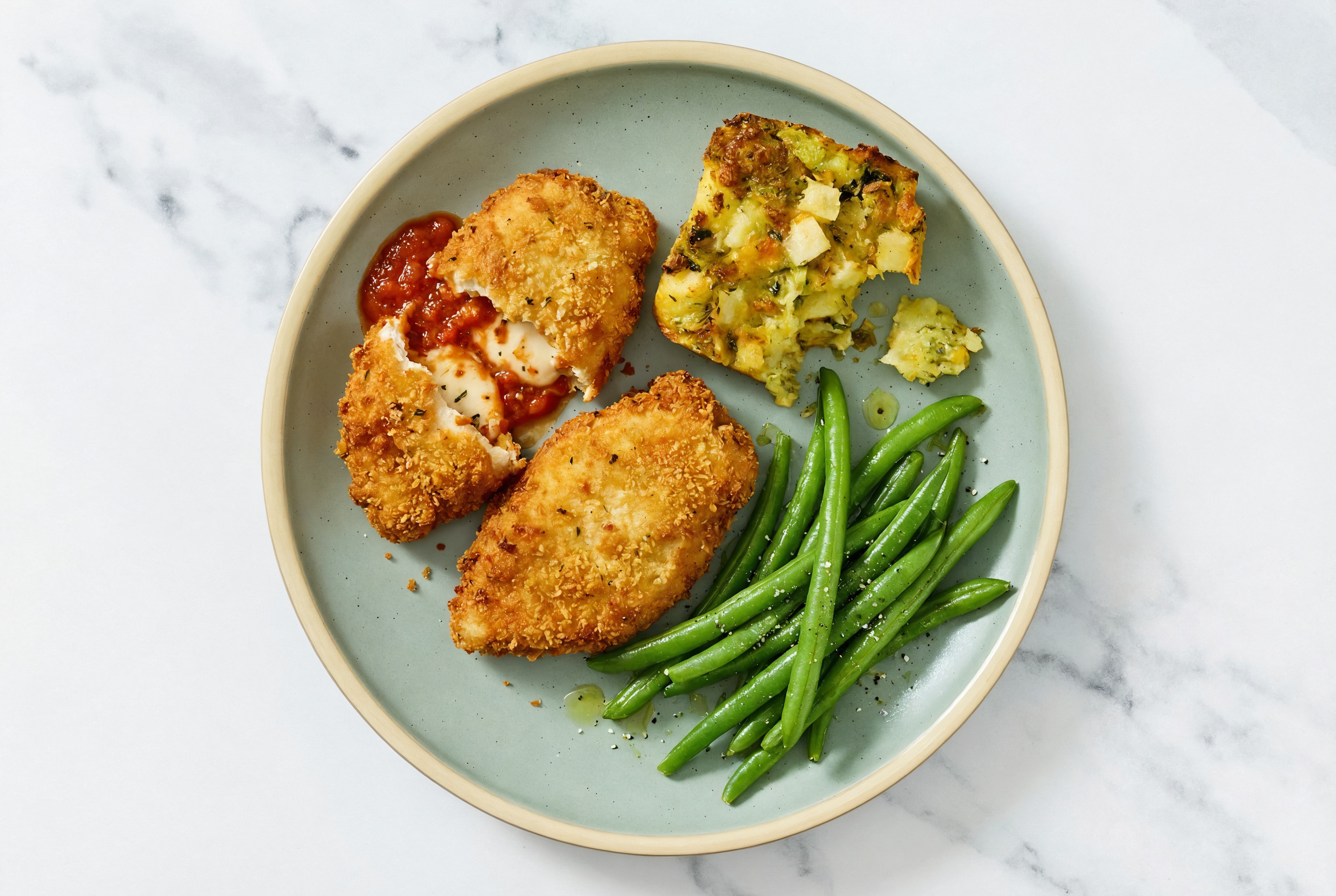 "Chicken" Parm with Green Beans & Potato Bake