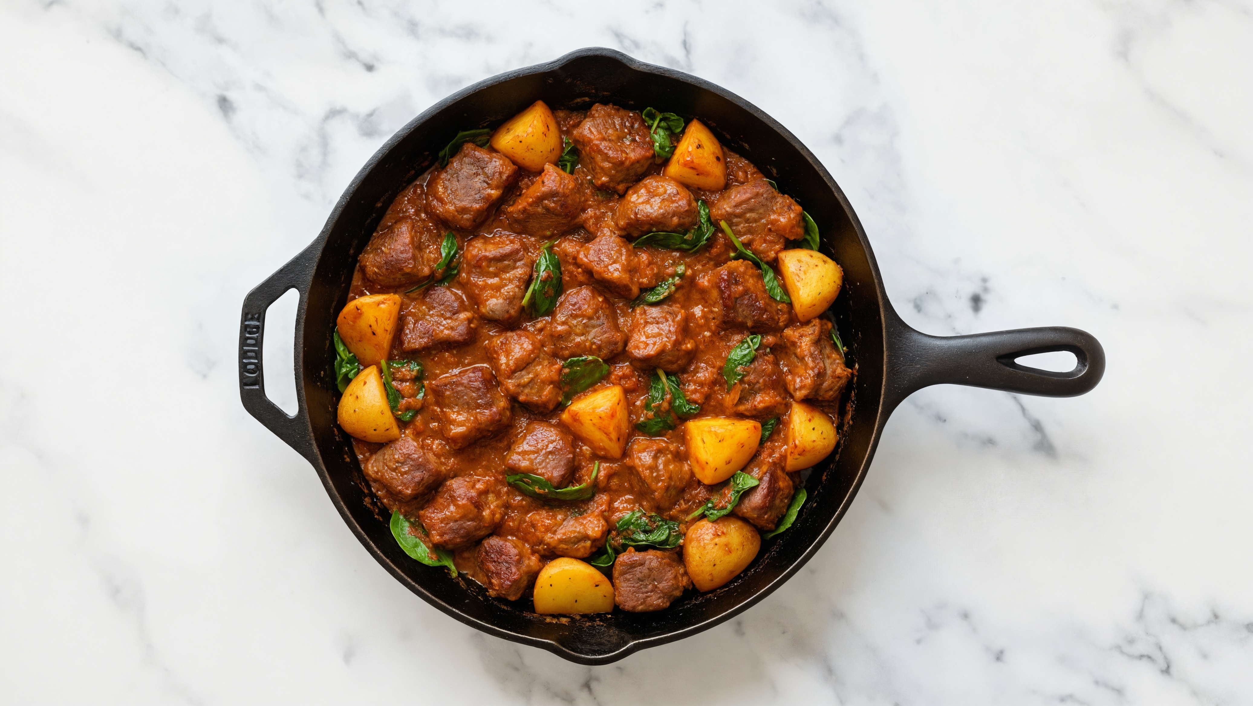 Lamb Vindaloo with Yellow Potatoes + Spinach Saute