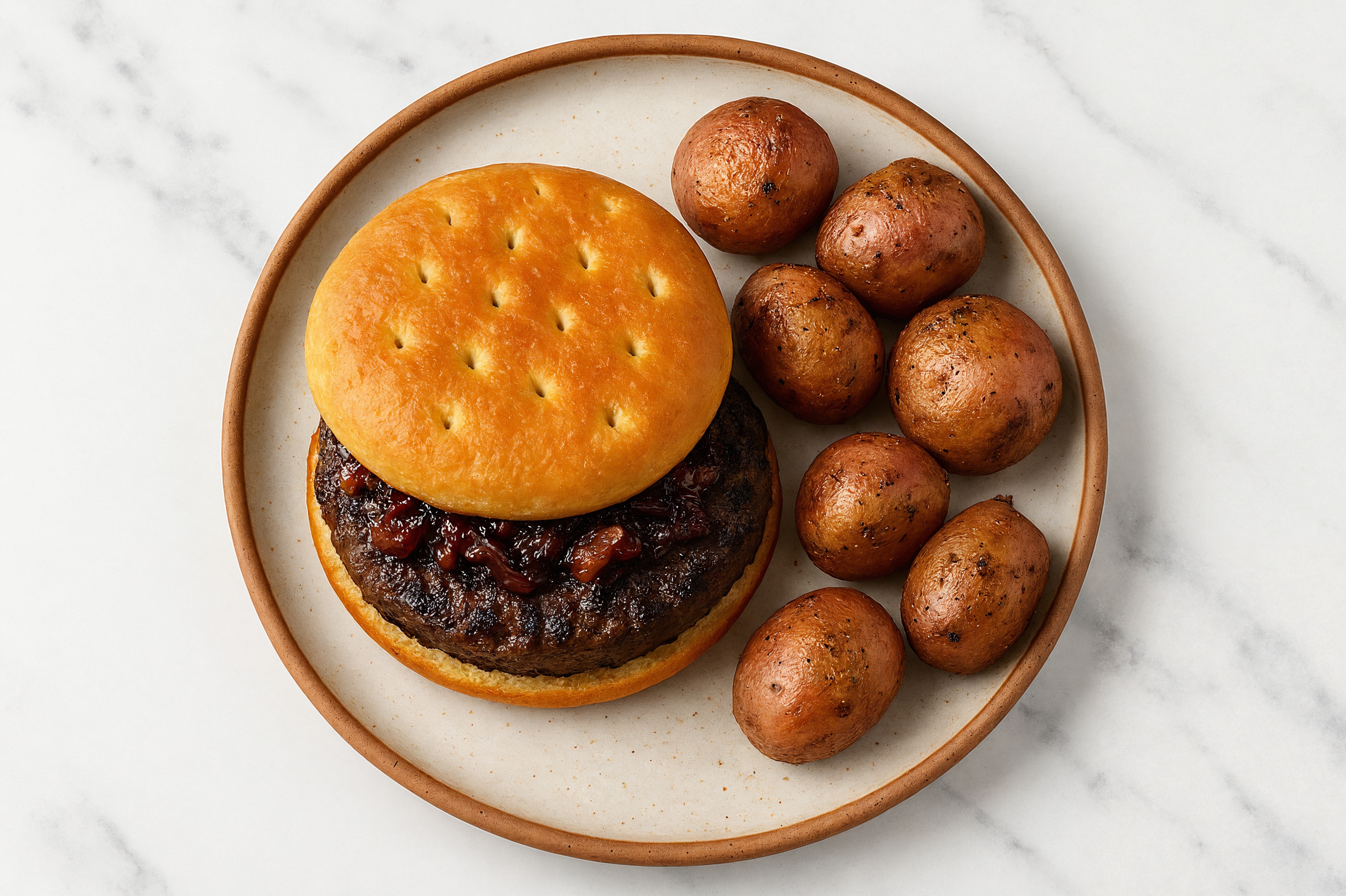Hamburger with MyBacon Onion Jam + Potatoes