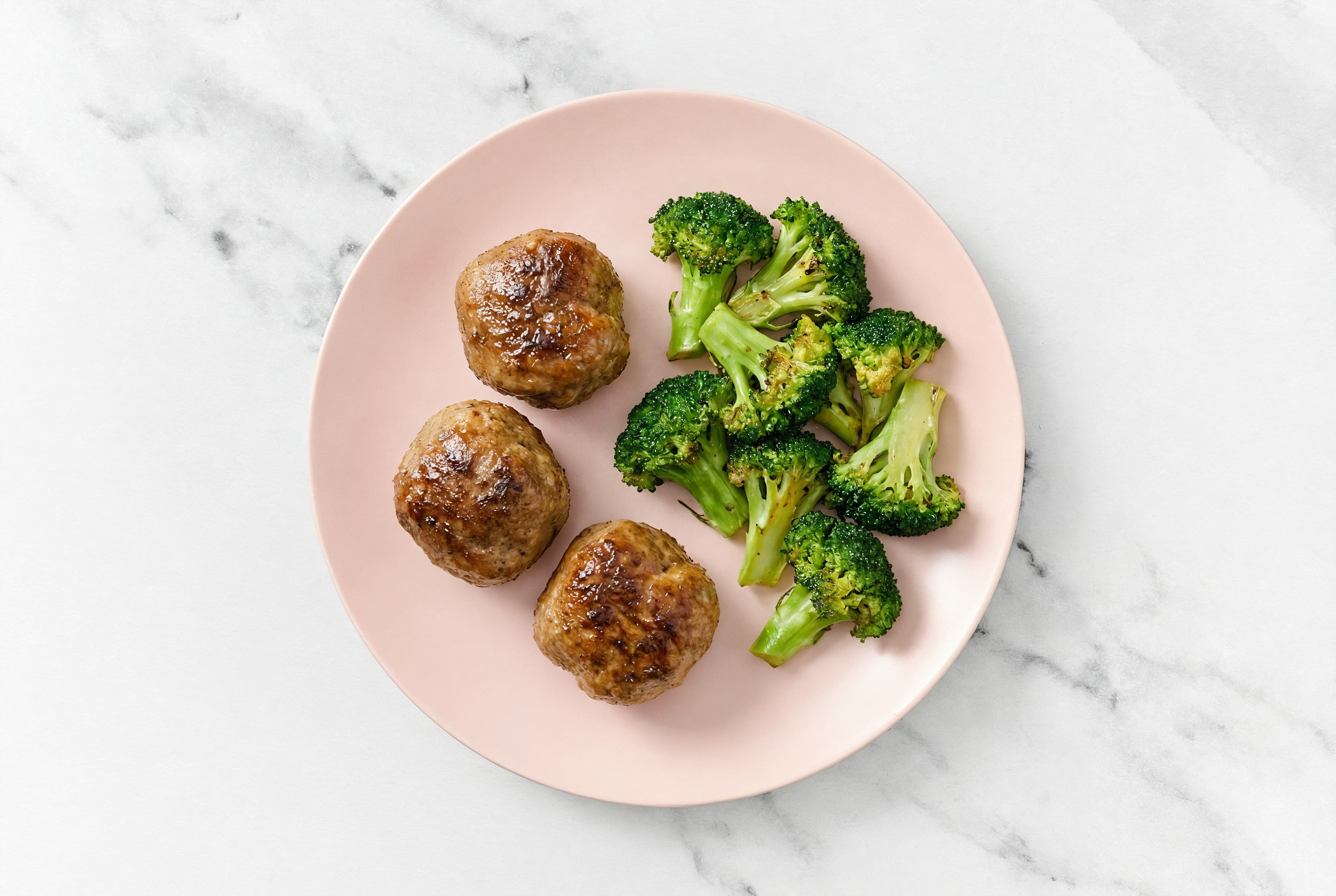 Simplest Beef Meatballs + Steamed Broccoli Bunches
