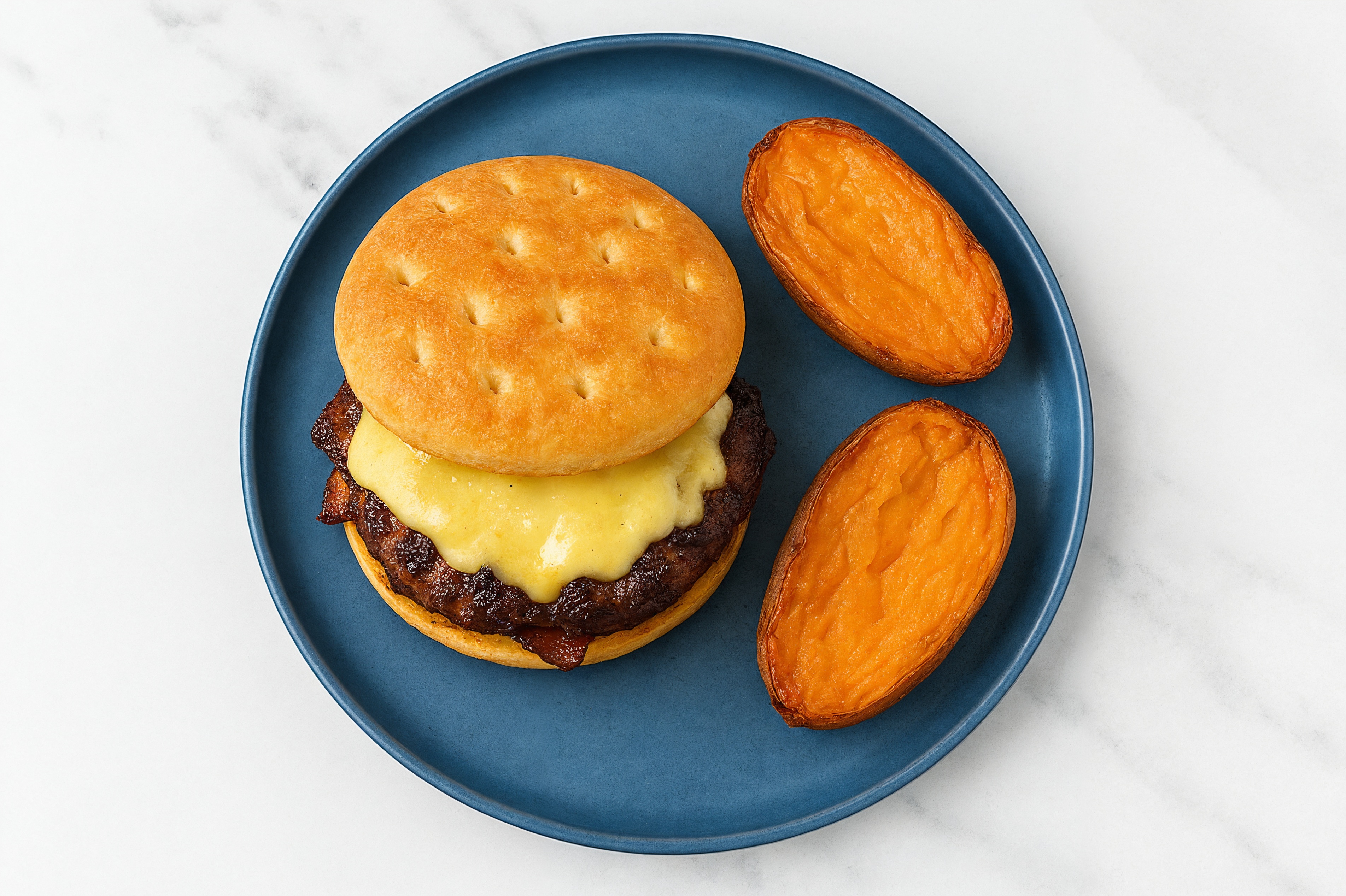 MyBacon Cheeseburger with Baked Sweet Potato with Wagyu Beef Patties
