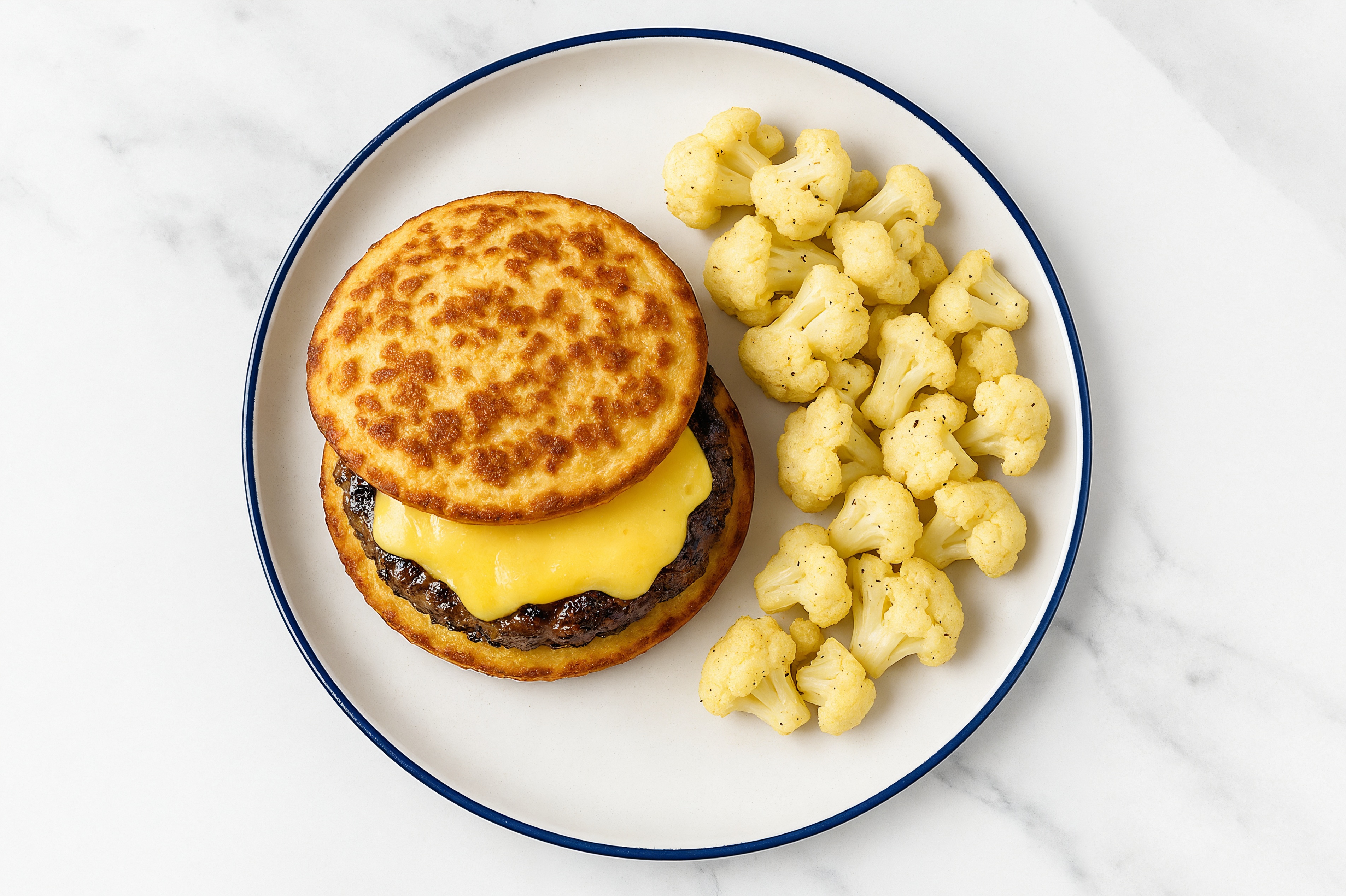 Low-Carb Gouda Cheeseburger + Cauliflower with Wagyu Beef Patties