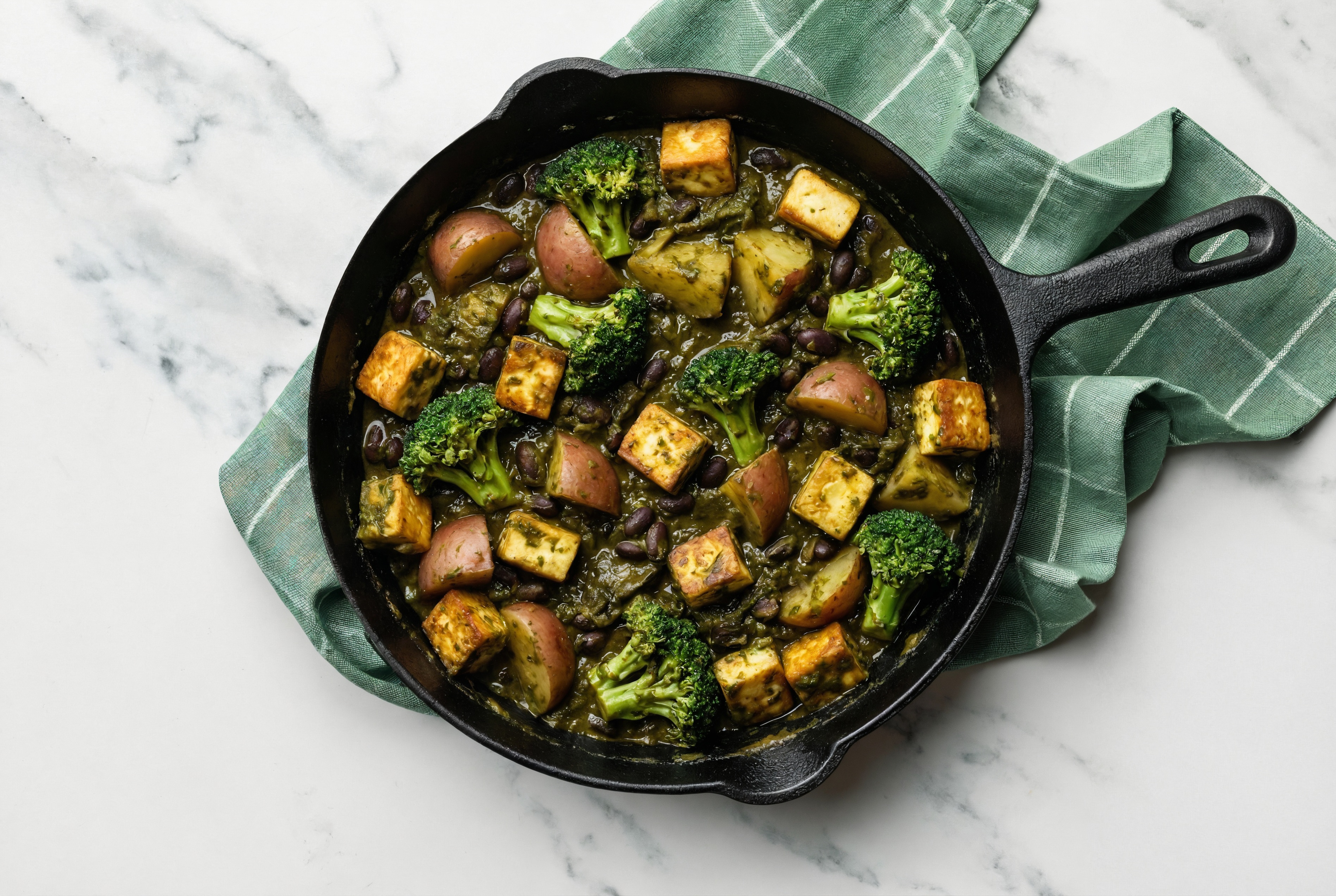 Paneer + Black Bean Saag with Broccoli + Poatoes