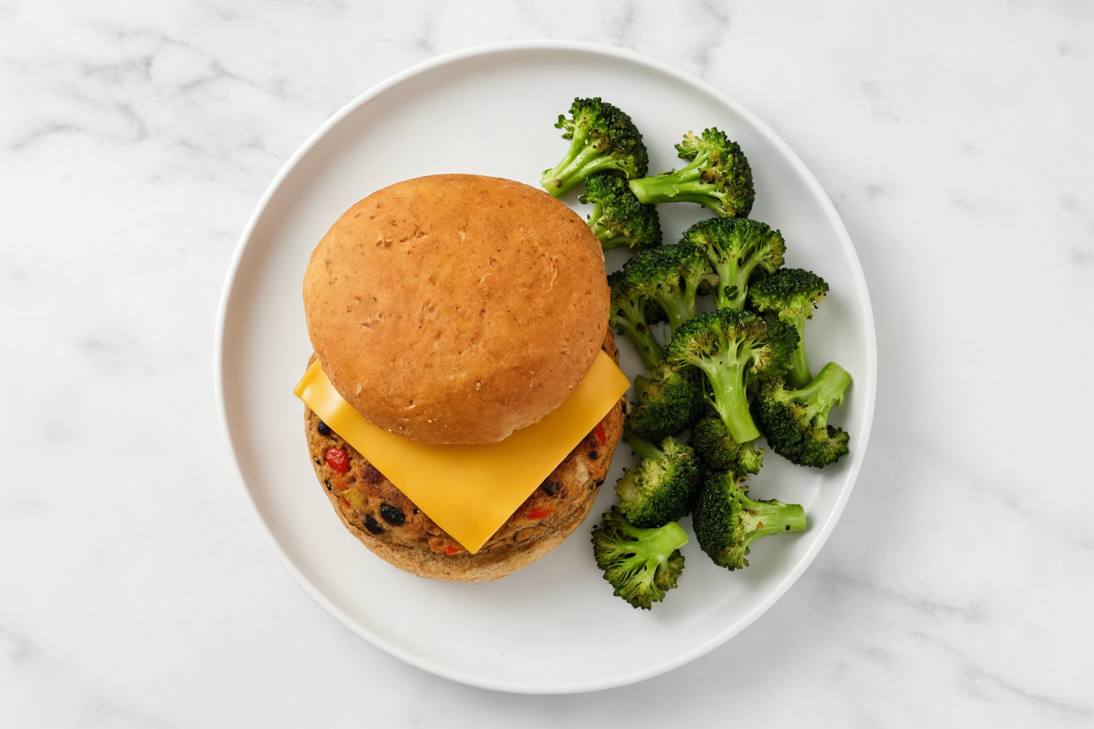 Classic Cheesy Veggie Burger with Broccoli Side