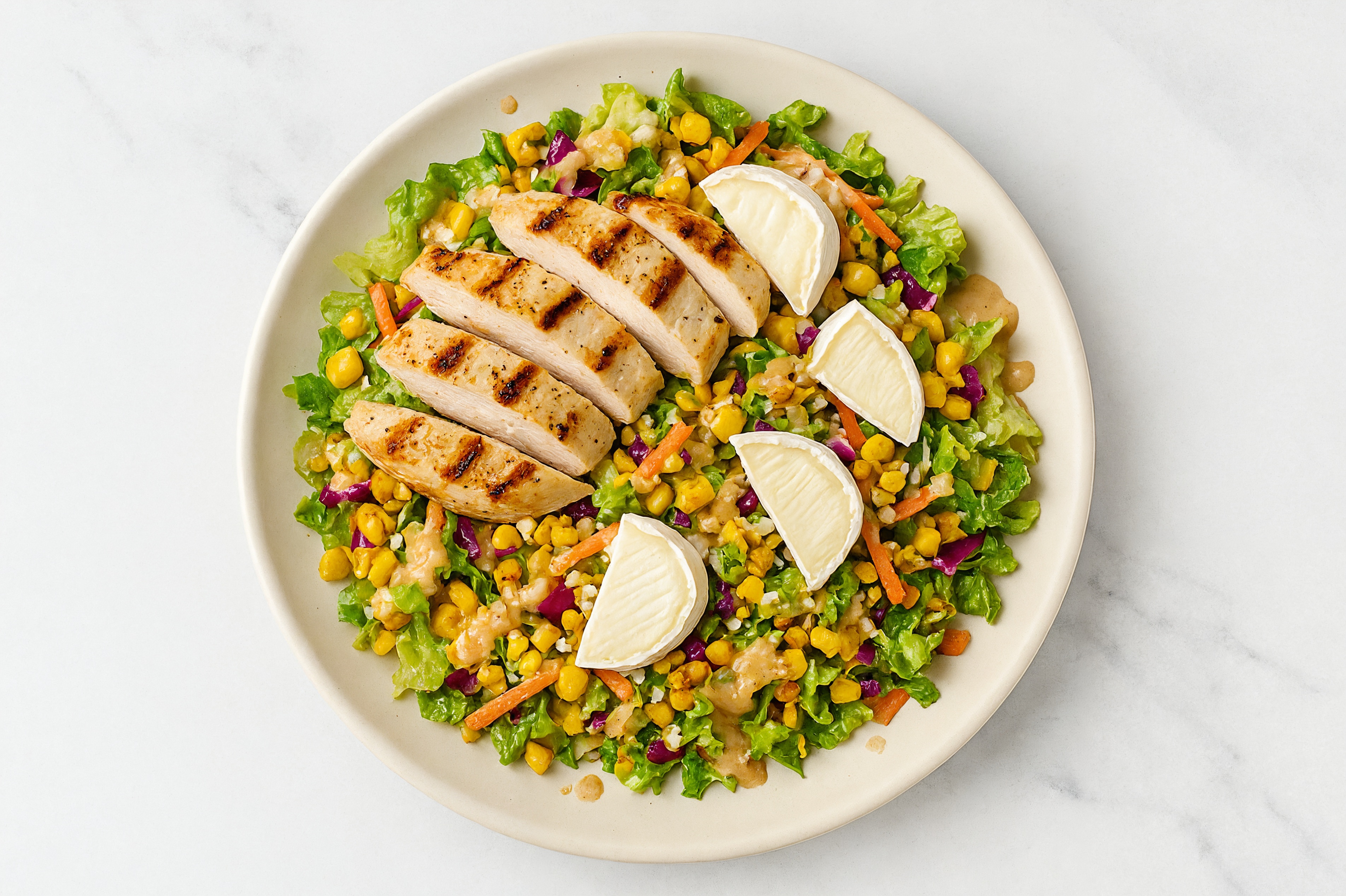 Creamy Brie Seasoned Grilled Chicken Breast Mexican Street Corn Chopped Kit Salad